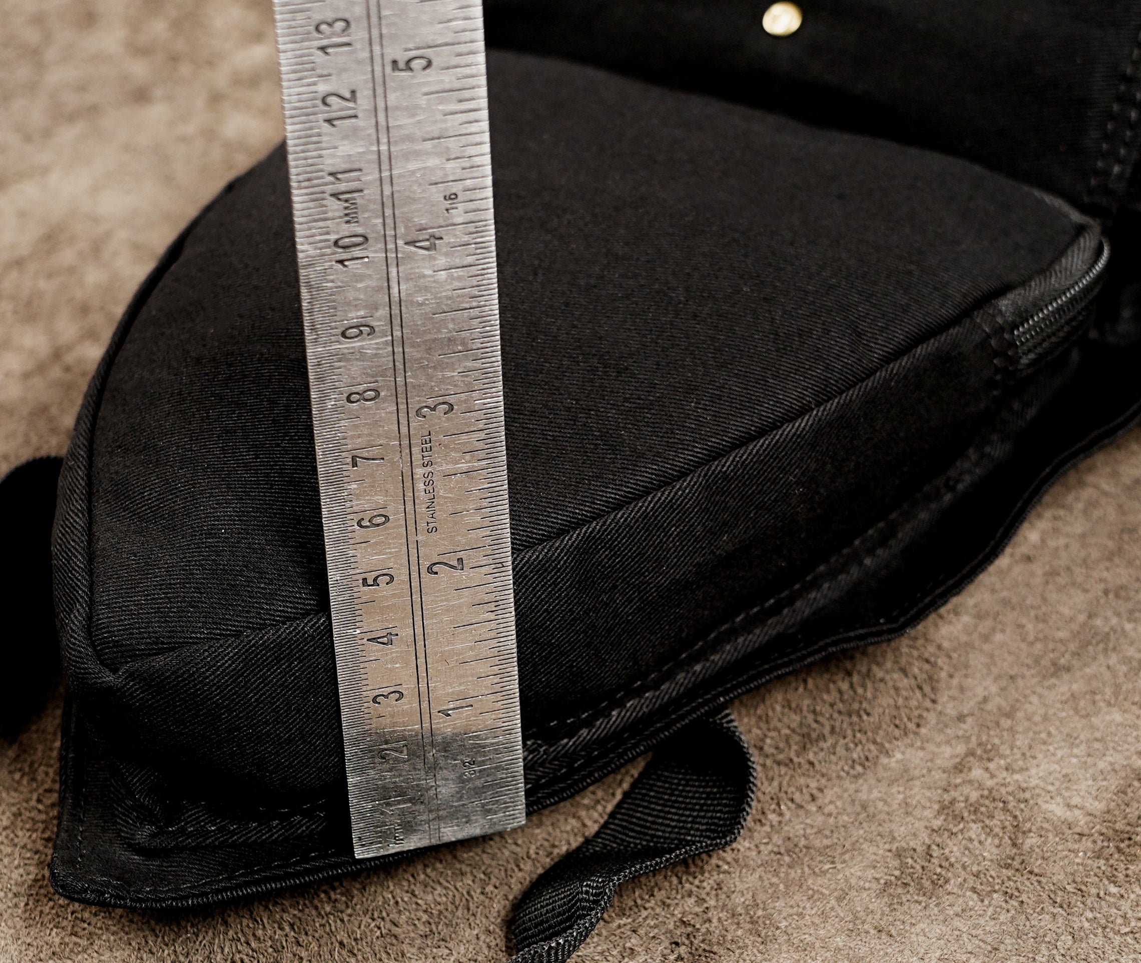 Adjustable cotton waist belt bag with thigh strap, laid flat