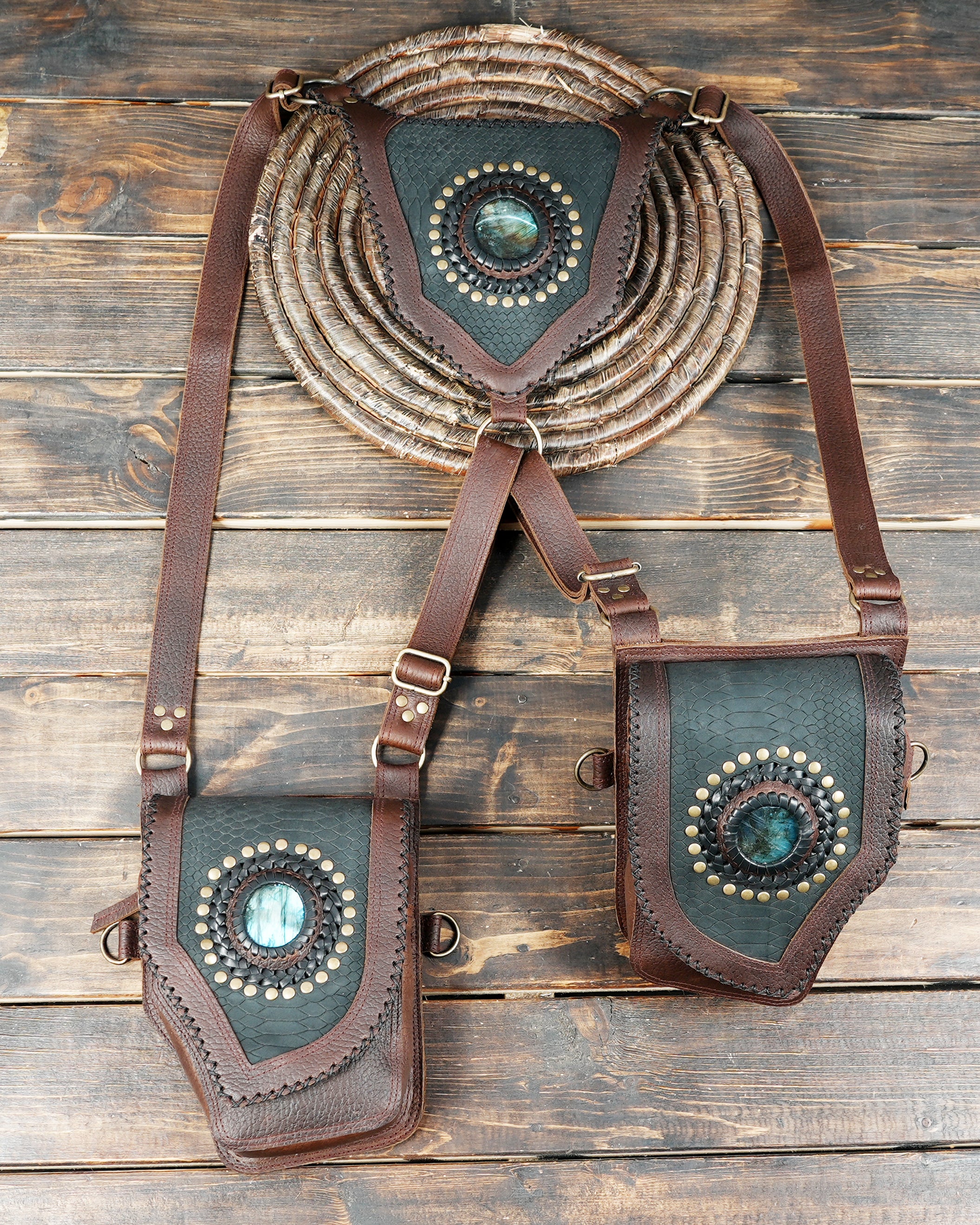 Designer leather harness bag for outdoor adventures