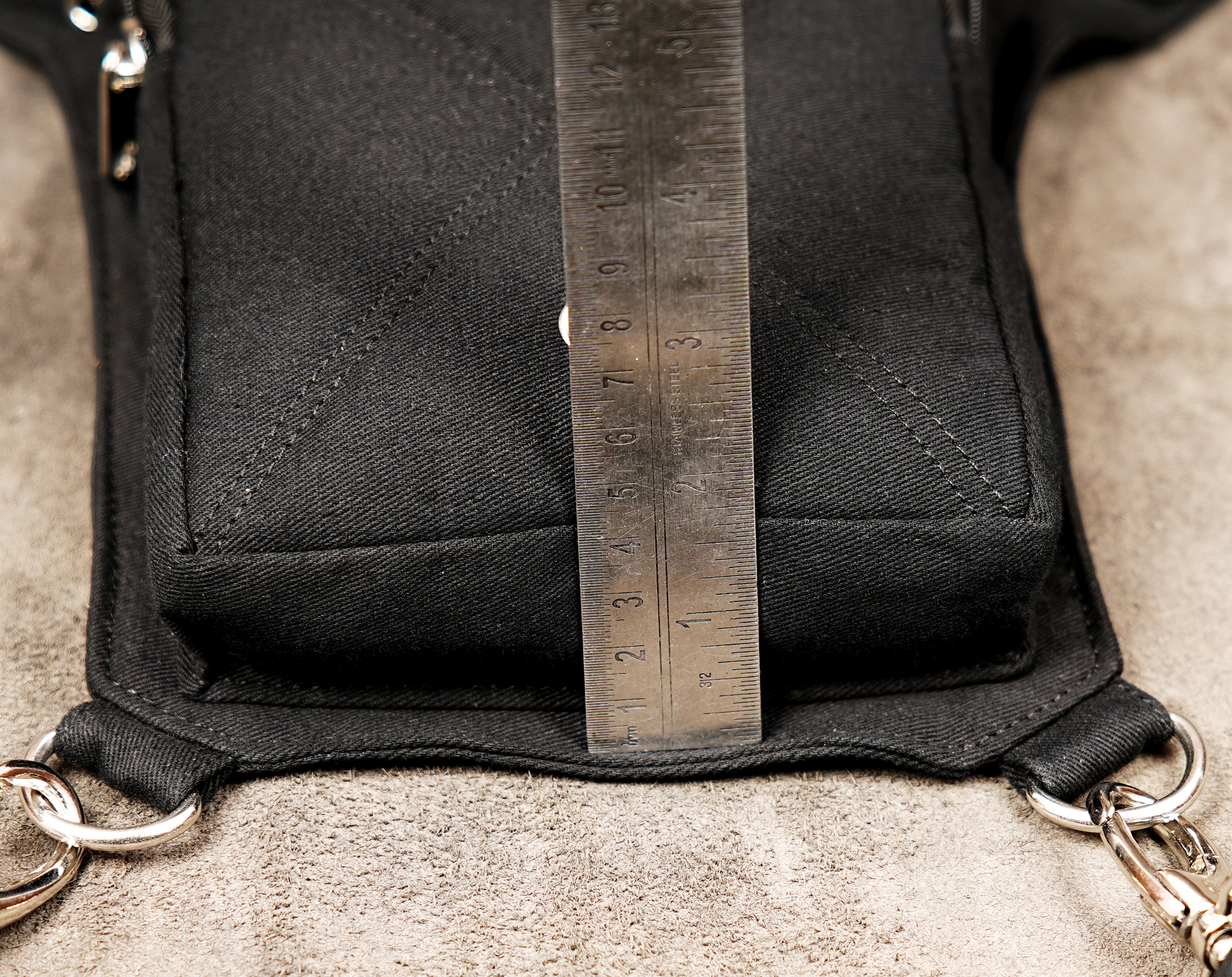 Unique streetwear black cotton drop leg utility bag with metal hardware