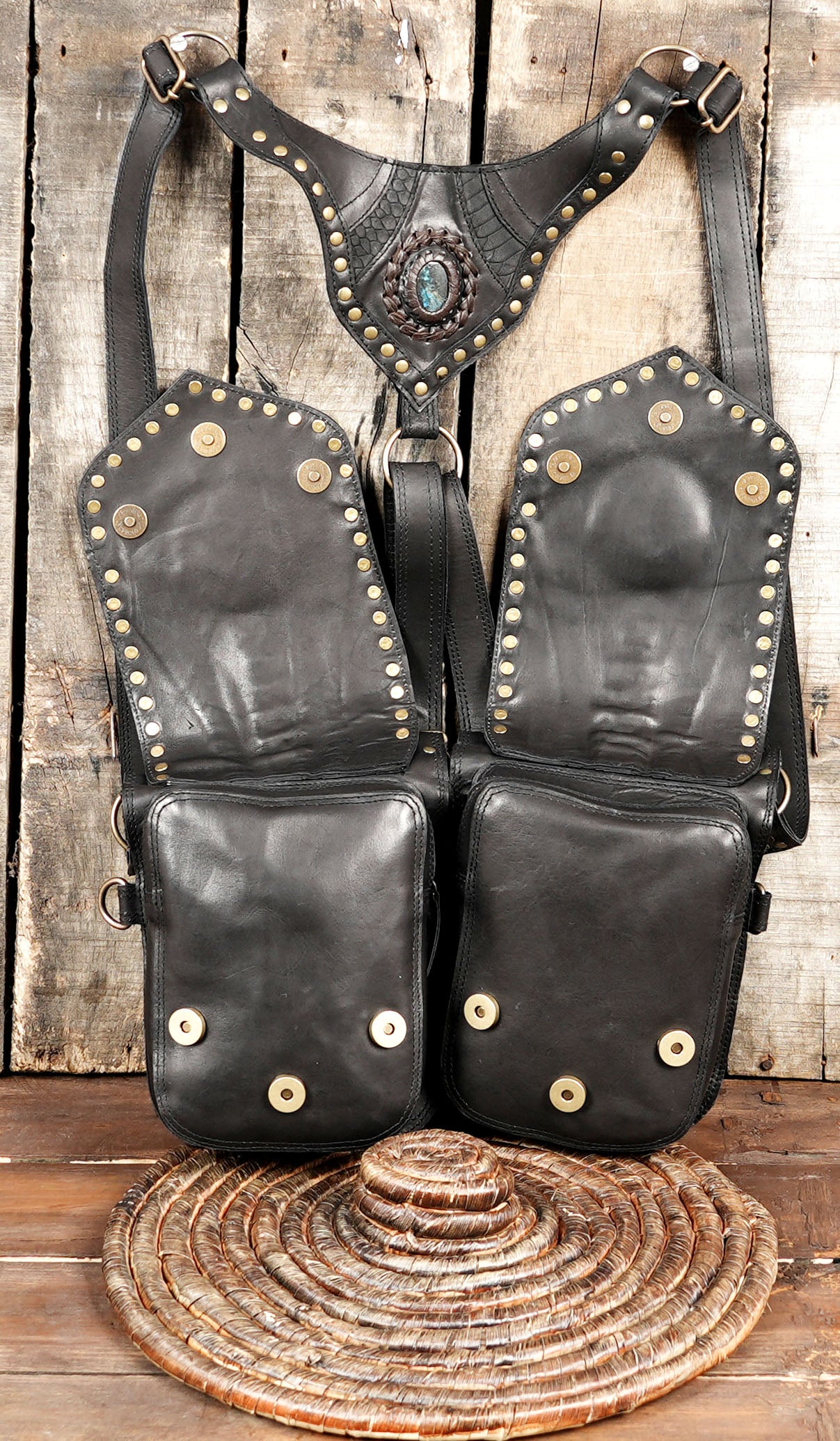 Rugged leather holster bag for bikers and travelers