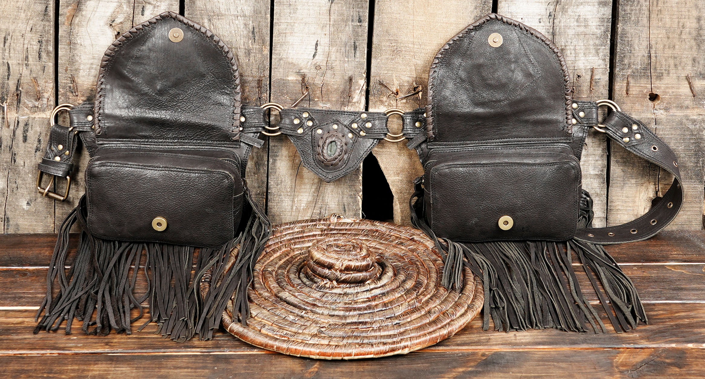 Double pocket fringe hip bag for men and women