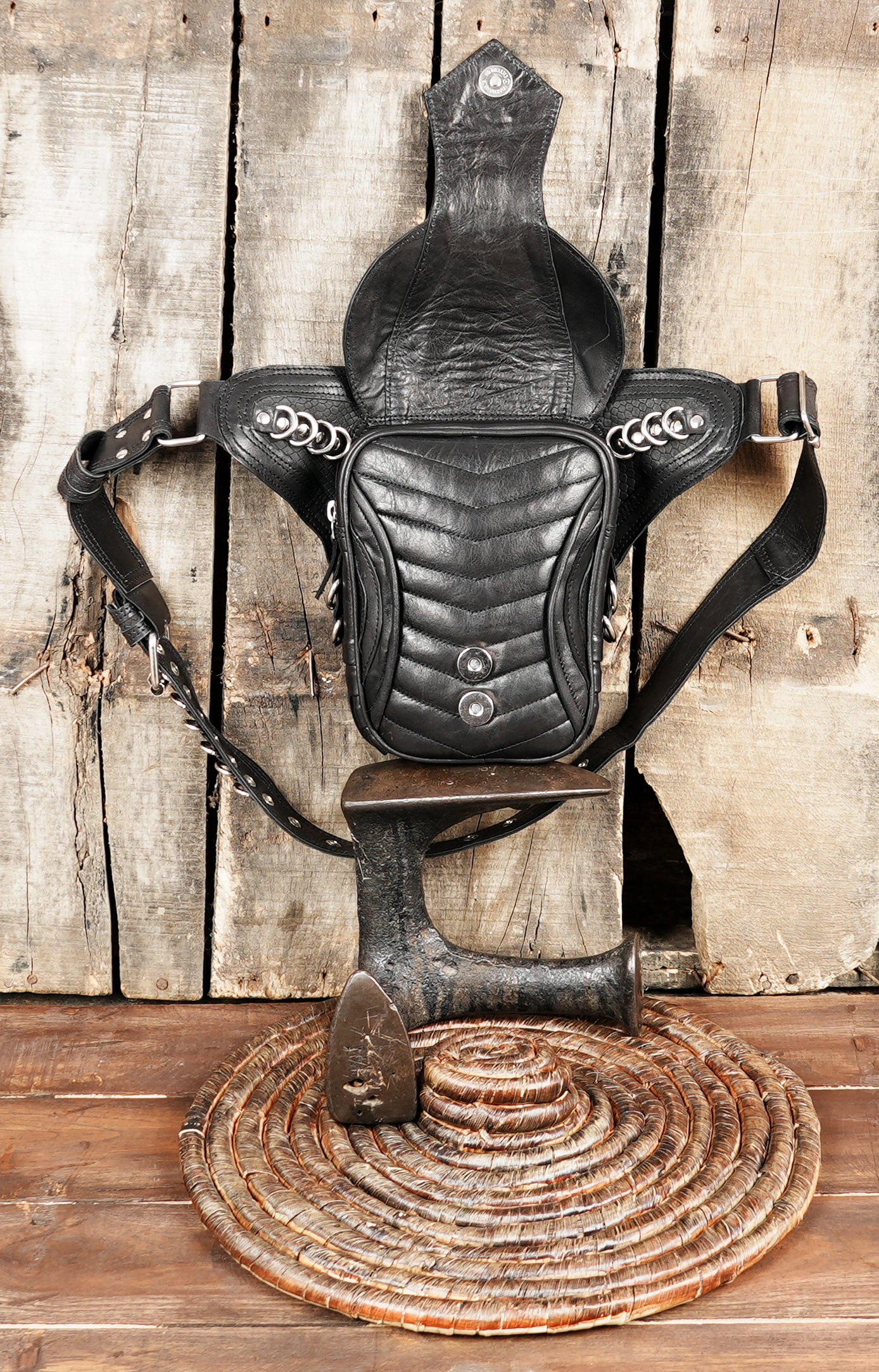 Leather waist utility belt with durable metal hardware