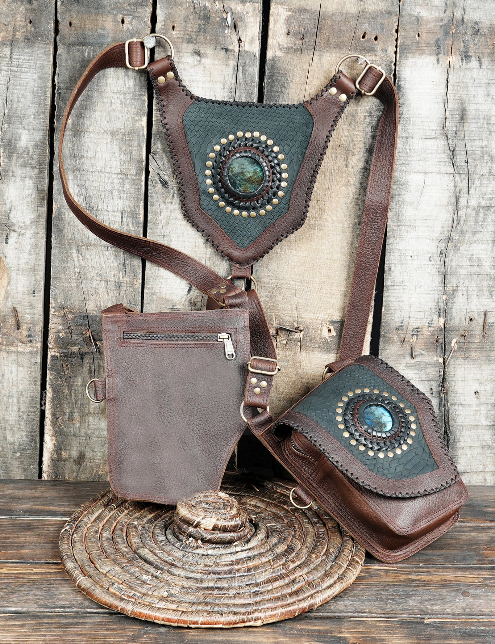 Adjustable leather body holster with ethnic pattern
