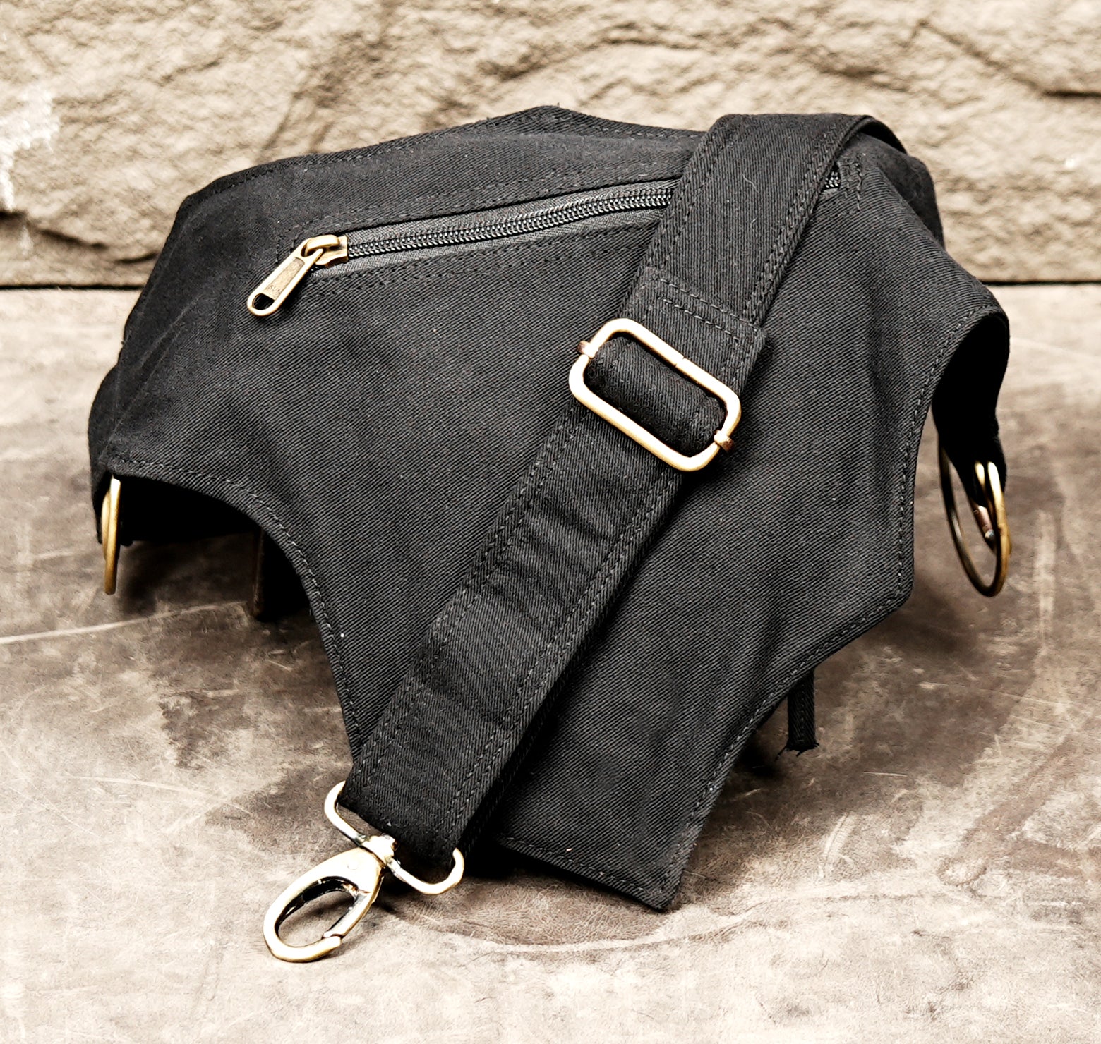 Black Cotton Waist Belt Bag, Geometric Festival Hip Pouch, Lace Up Utility Pack, Unisex Travel Accessory (CTN/AB/WB/1002)