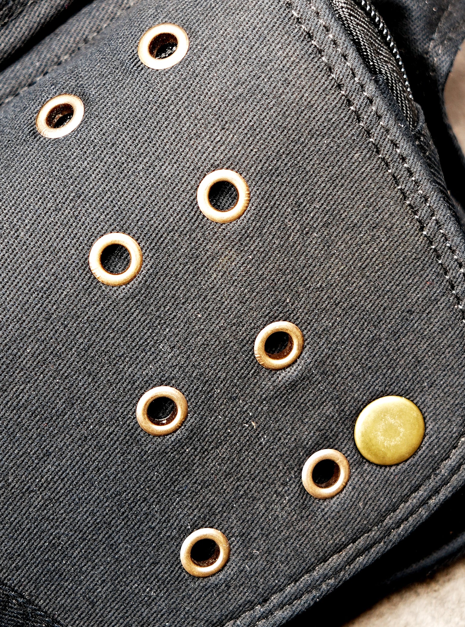 Handmade cotton hip pouch with adjustable belt and brass hardware