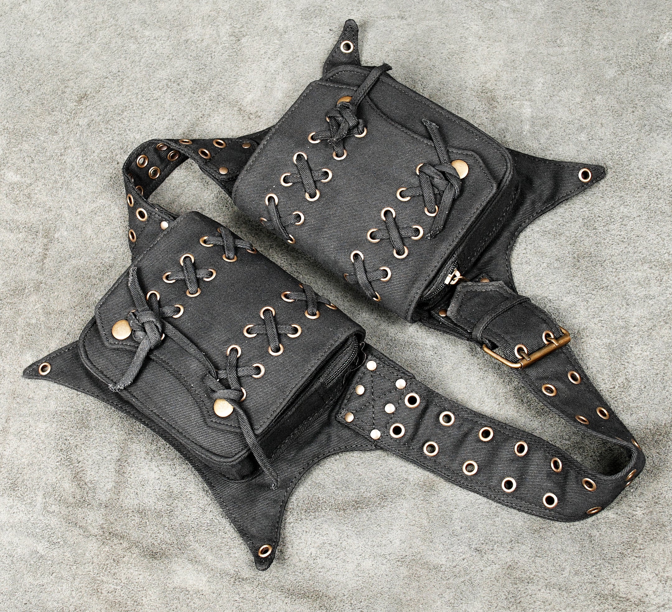 Handmade cotton waist pouch with studded details