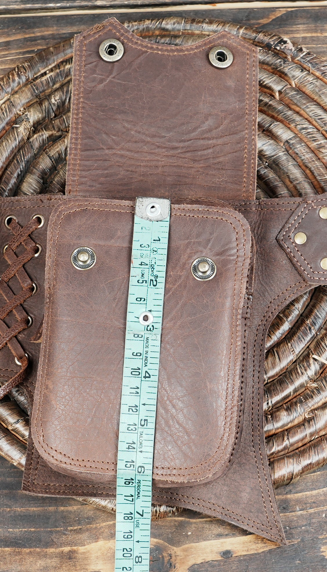 Rustic brown leather waist pouch belt