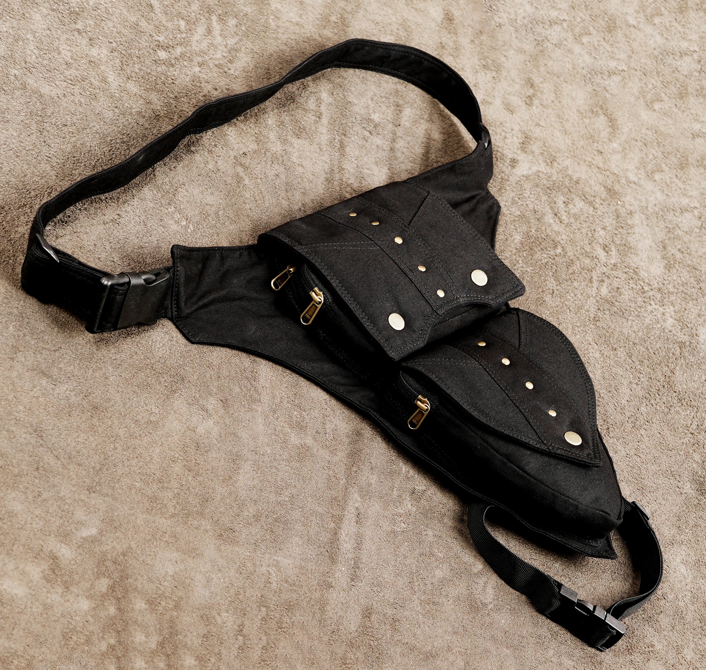 Black drop leg bag for festivals, travel and everyday use