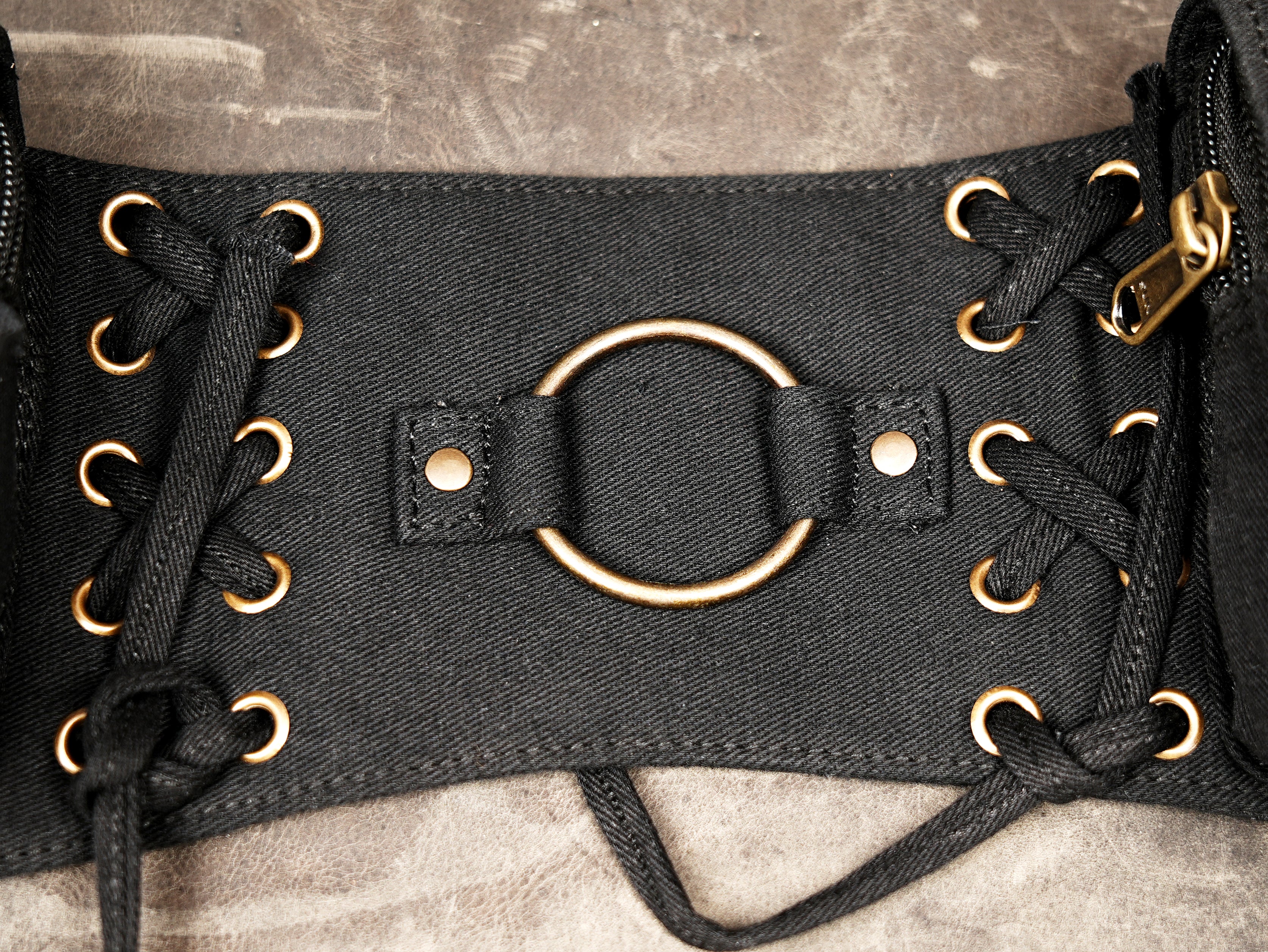 Black punk waist belt with metal eyelets