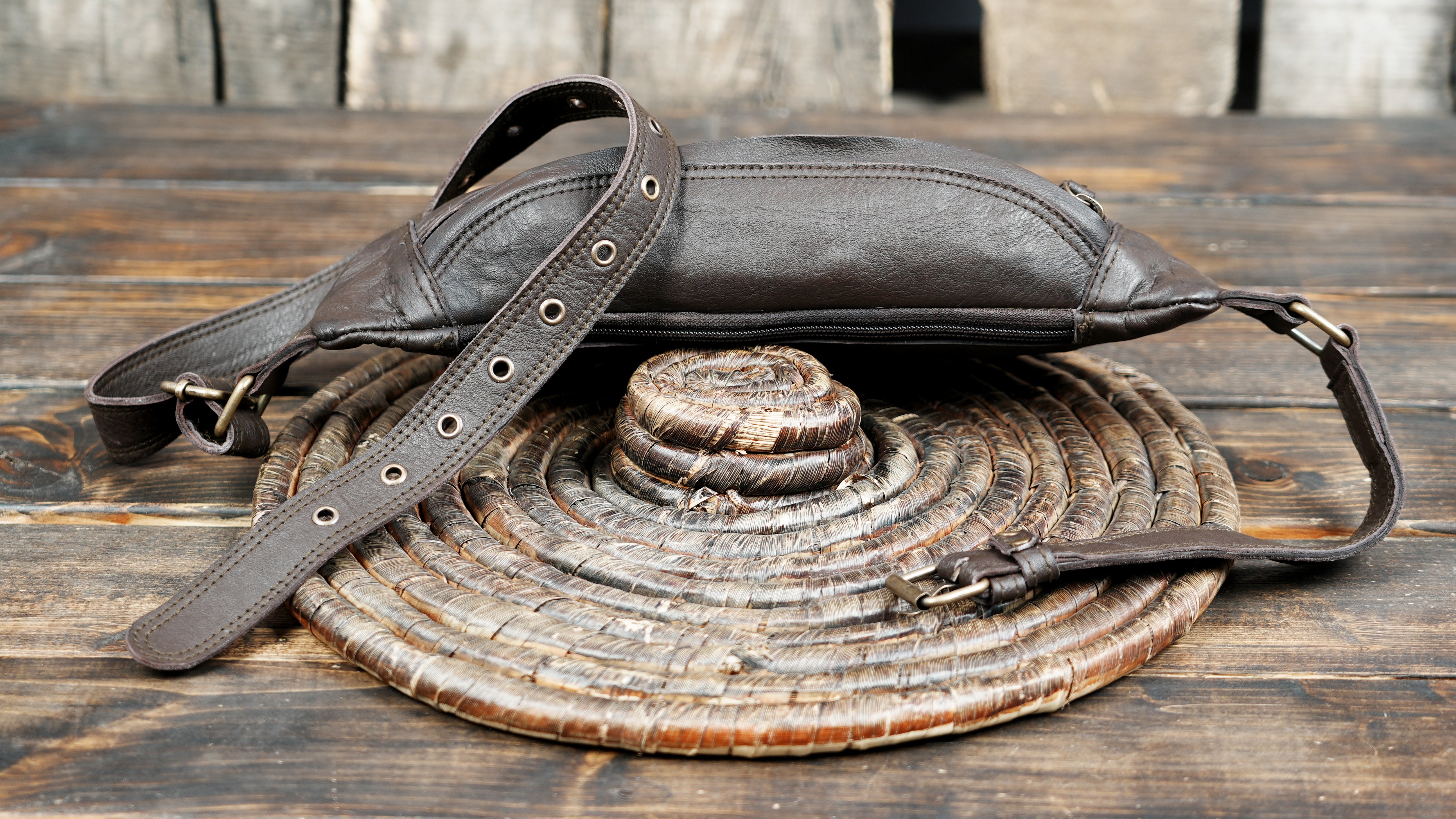 Utility leather waist pouch for travel and daily essentials