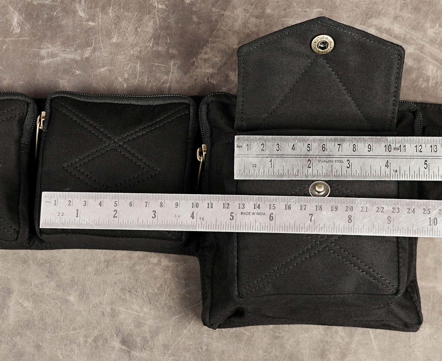 Black cotton utility belt bag with adjustable nylon webbing strap