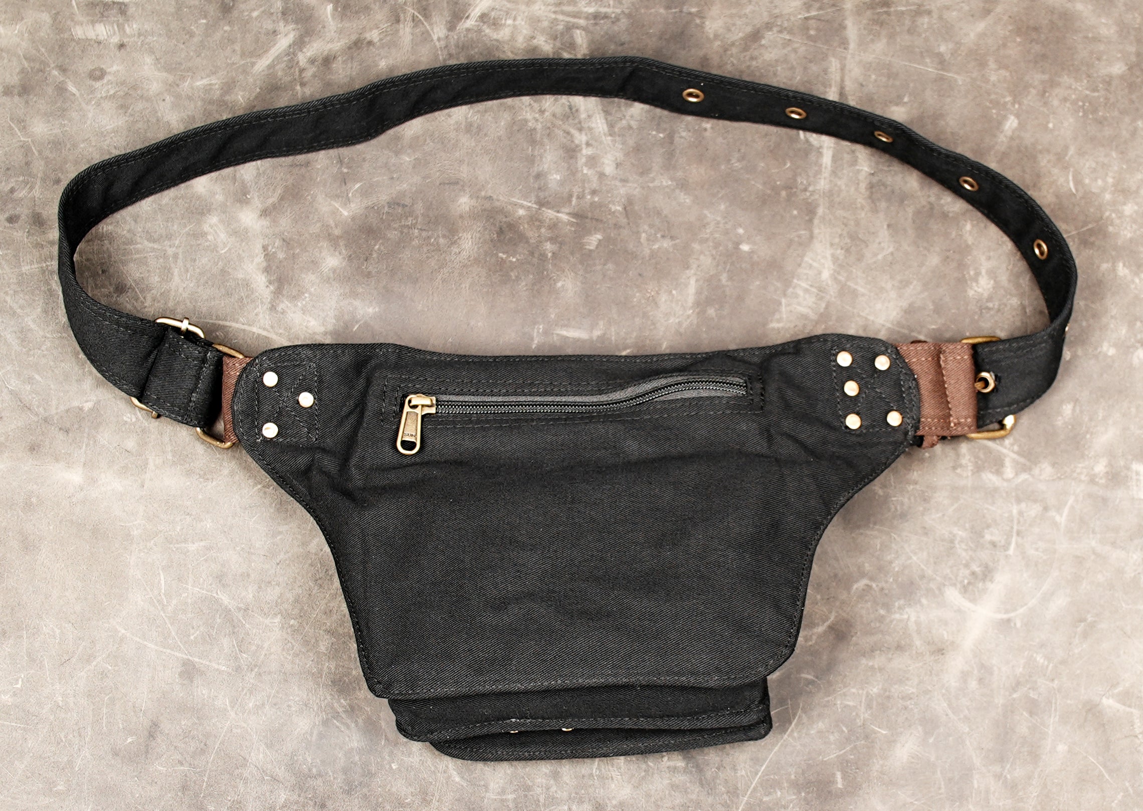 Black cotton festival belt bag with adjustable strap