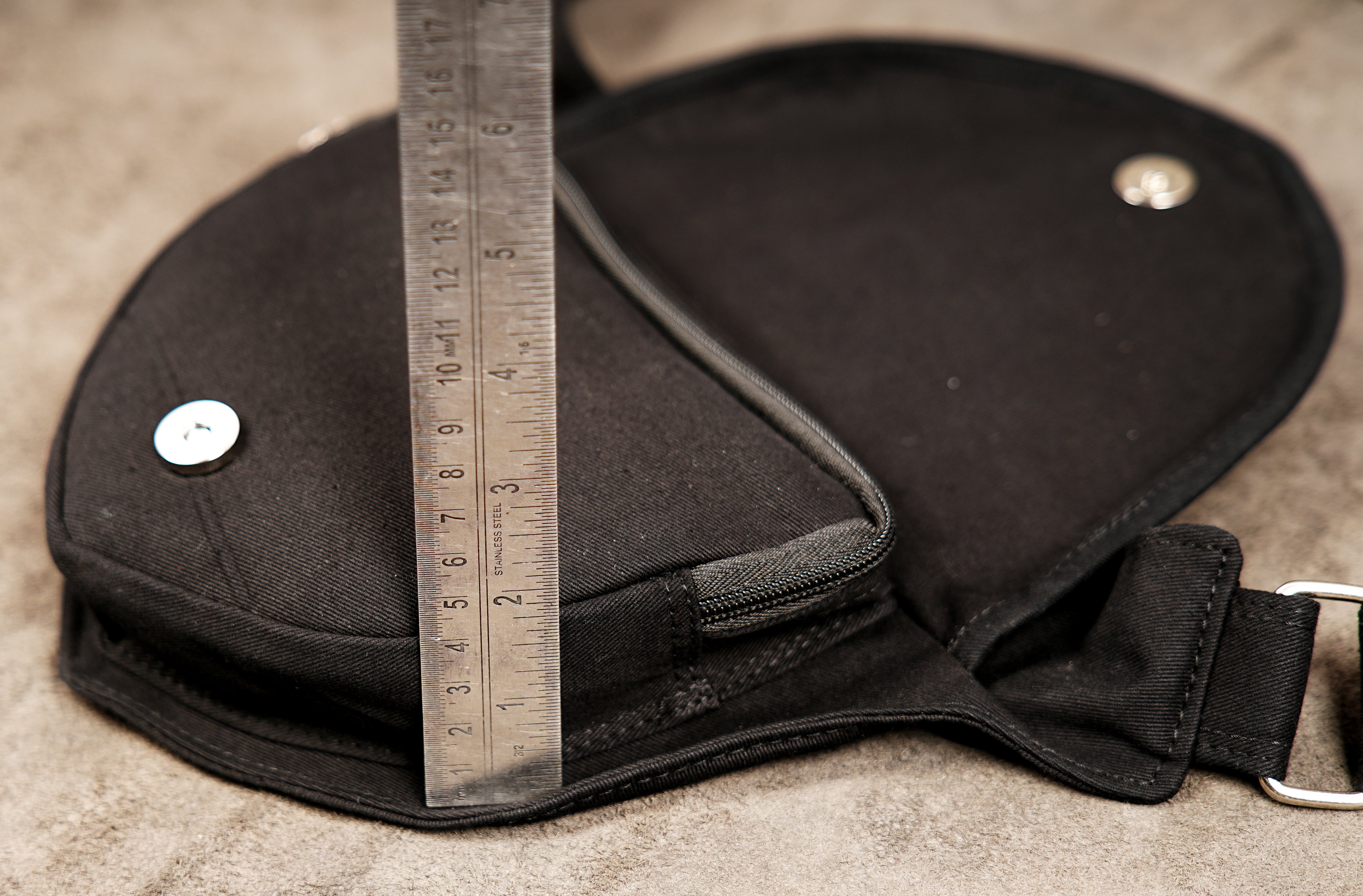 Black hip pouch with adjustable waist belt strap