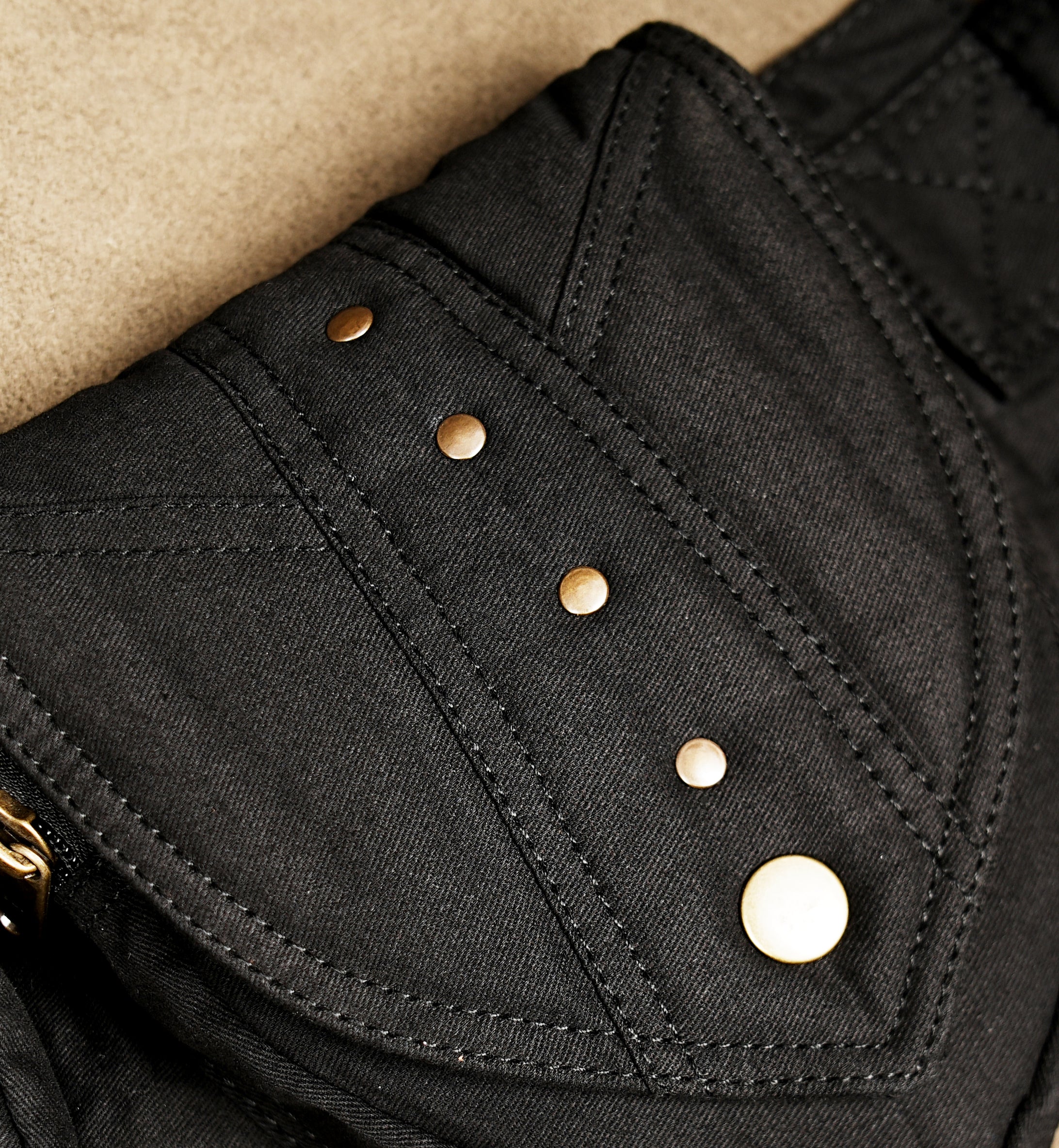 Black cotton pocket belt with brass hardware for burning man and desert festivals