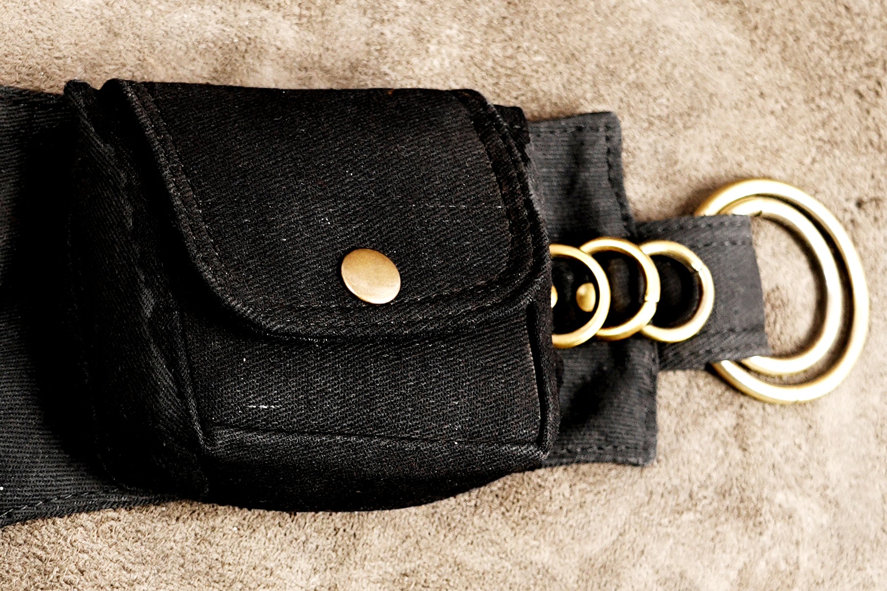 Practical black cotton waist pack for hiking and outdoor markets