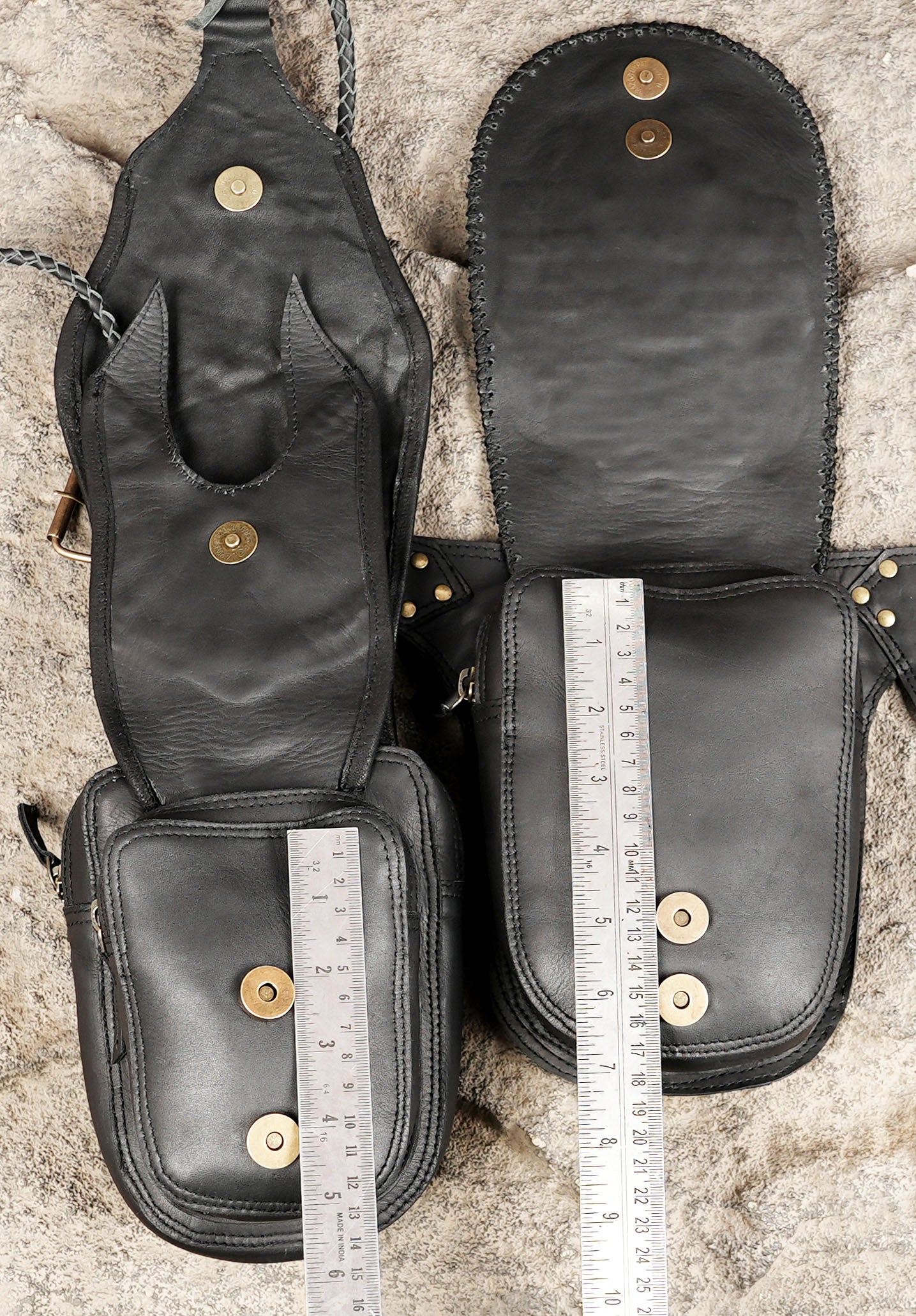 Boho brown leather utility belt with multiple zipper pockets