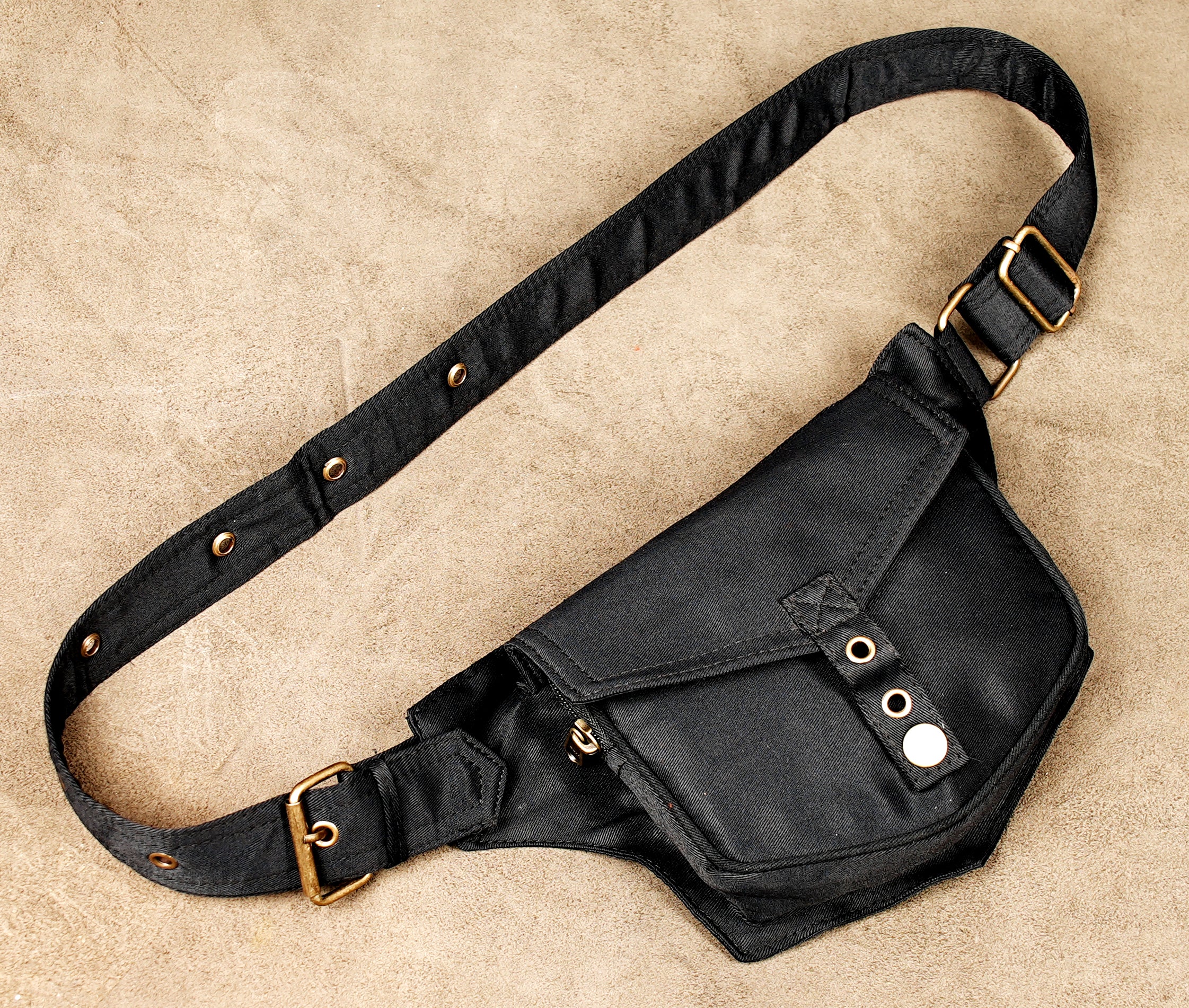 Bohemian festival waist bag made from durable black cotton