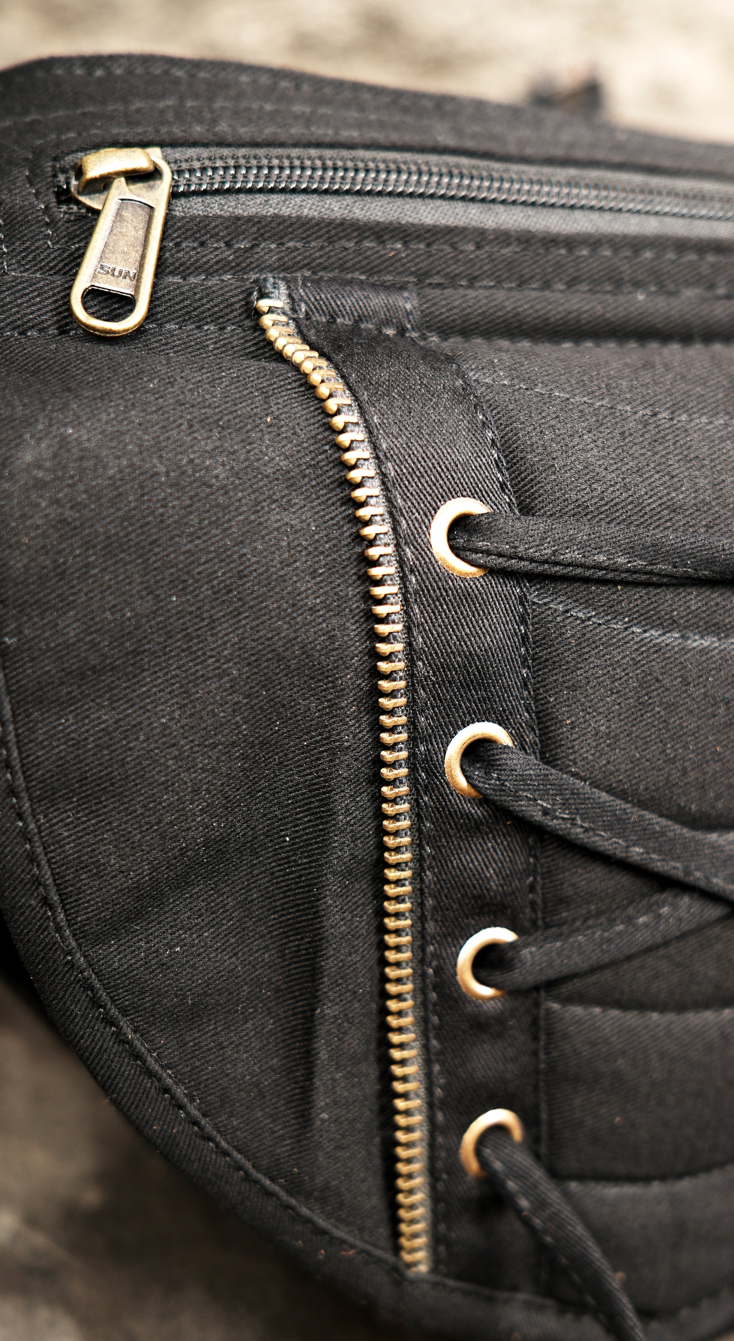 Cyberpunk Utility Pack - Hands-Free Black Canvas Pouch with Industrial Zippers