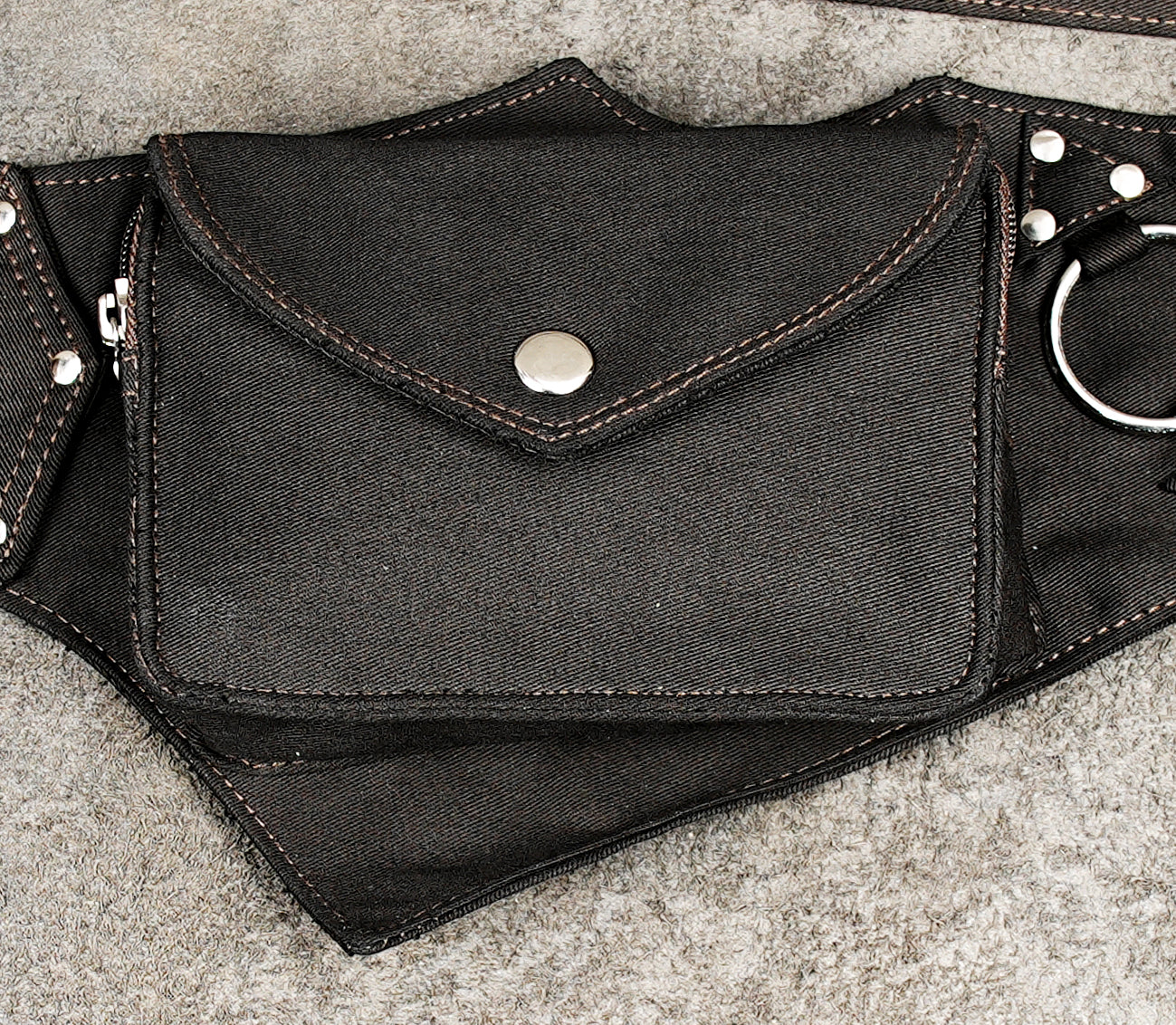 Black cotton waist accessory with functional pockets