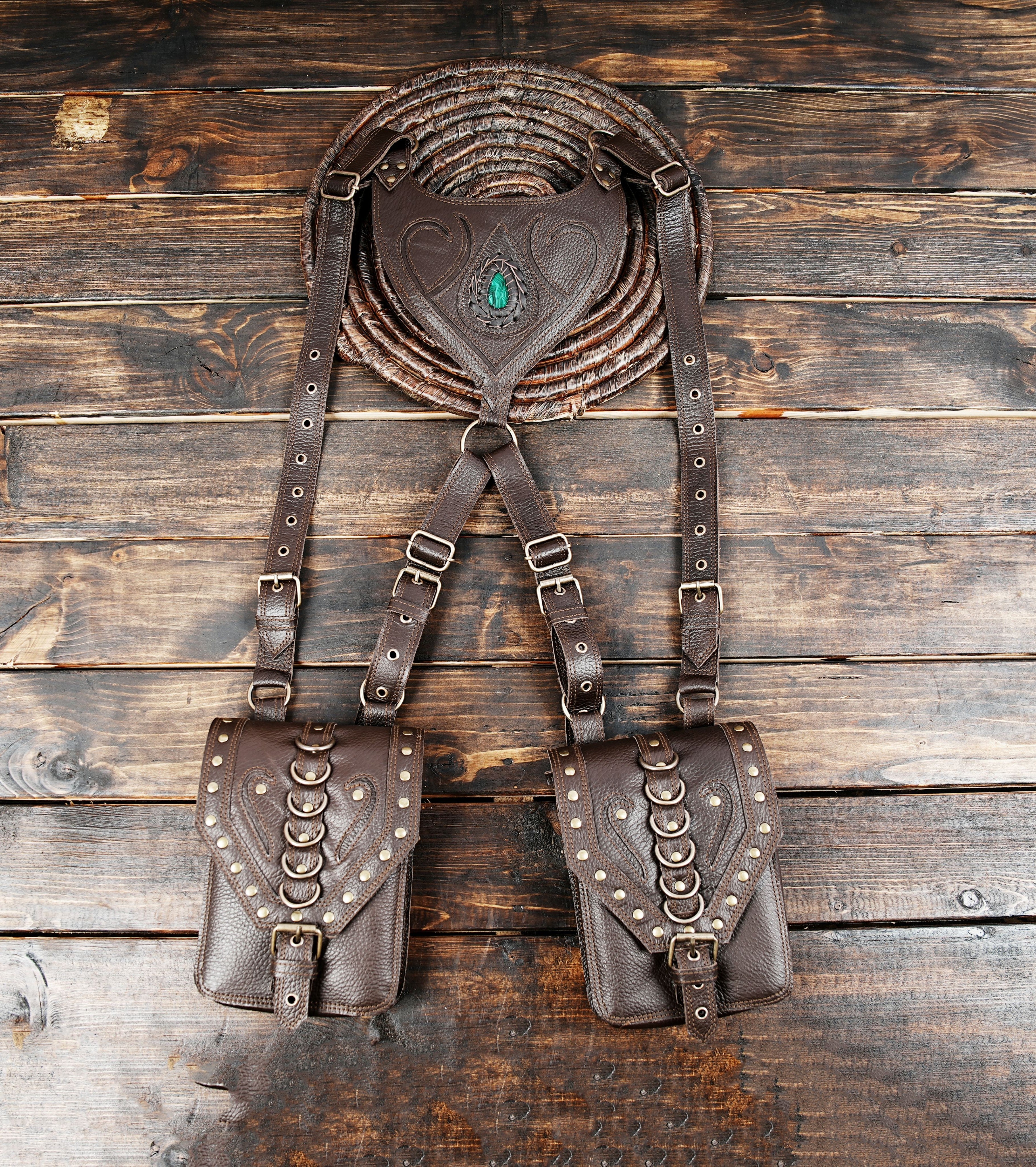 Handcrafted Leather Holster Bag – Dual Pouch, Adjustable Straps, Unisex for adjustable and fit 