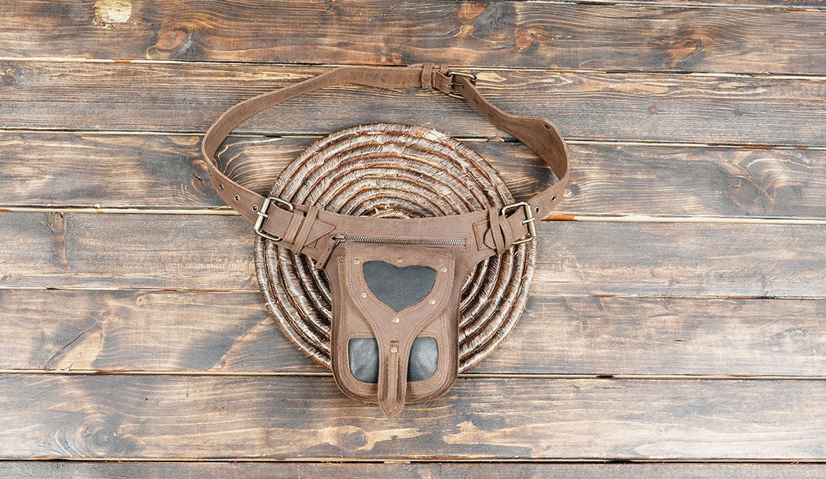 Handmade Brown Leather Waist Belt with Heart Design – Festival Utility Hip Bag