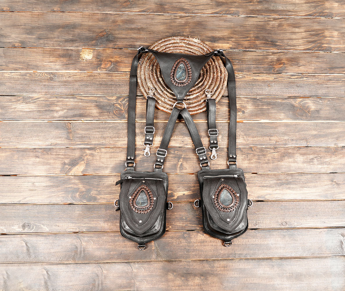 Black Leather Shoulder Holster Double Pocket Utility (LT-NS-HLS-6016)