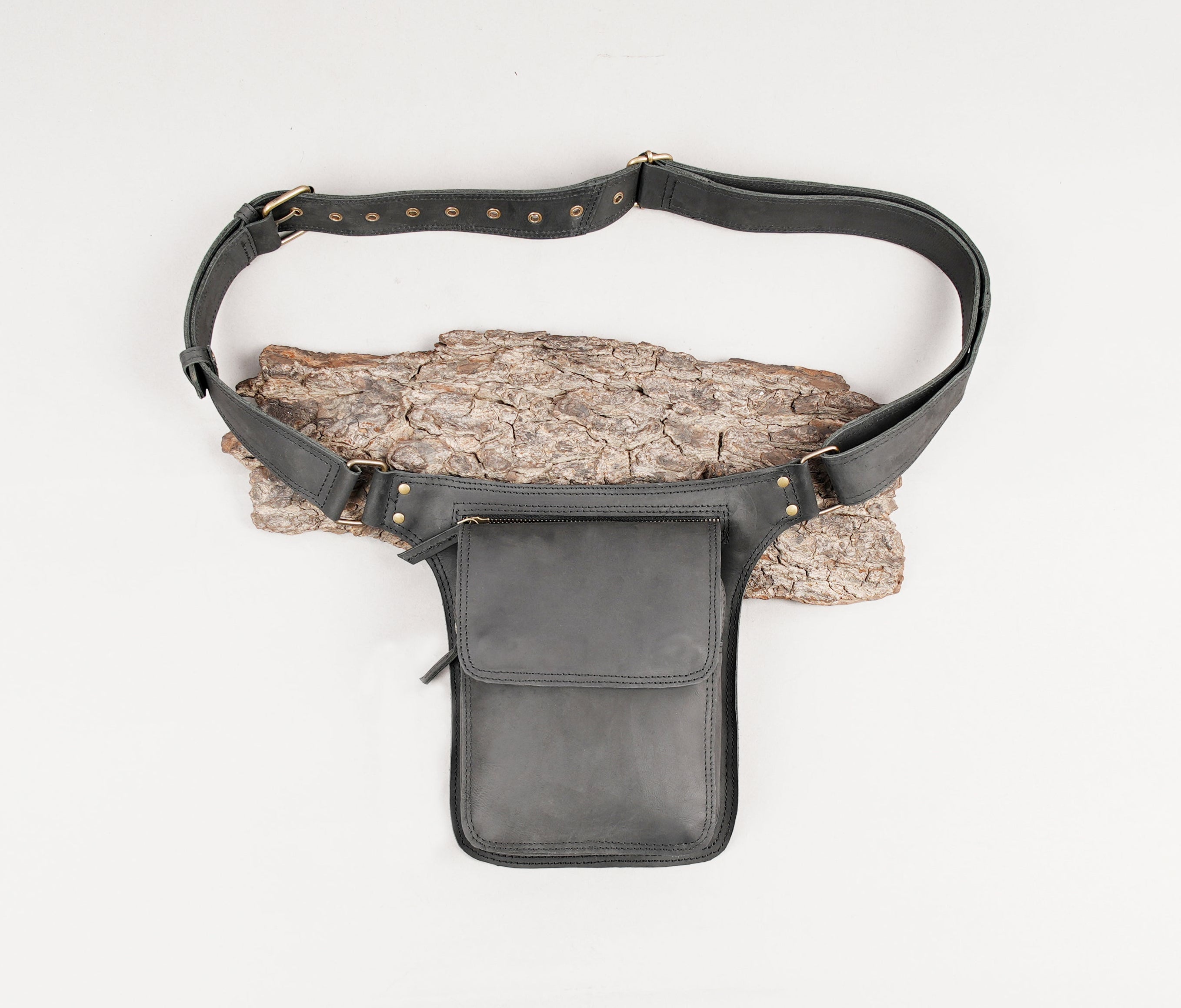 Brown Genuine Leather Waist Belt with Utility Pouch || Handmade Brown Leather Hip Bag with Secure Flap Pocket (LT-AB-WB-6022)