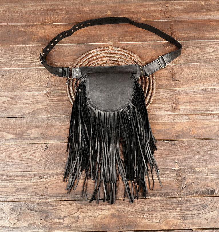 travel-friendly bohemian leather waist bag