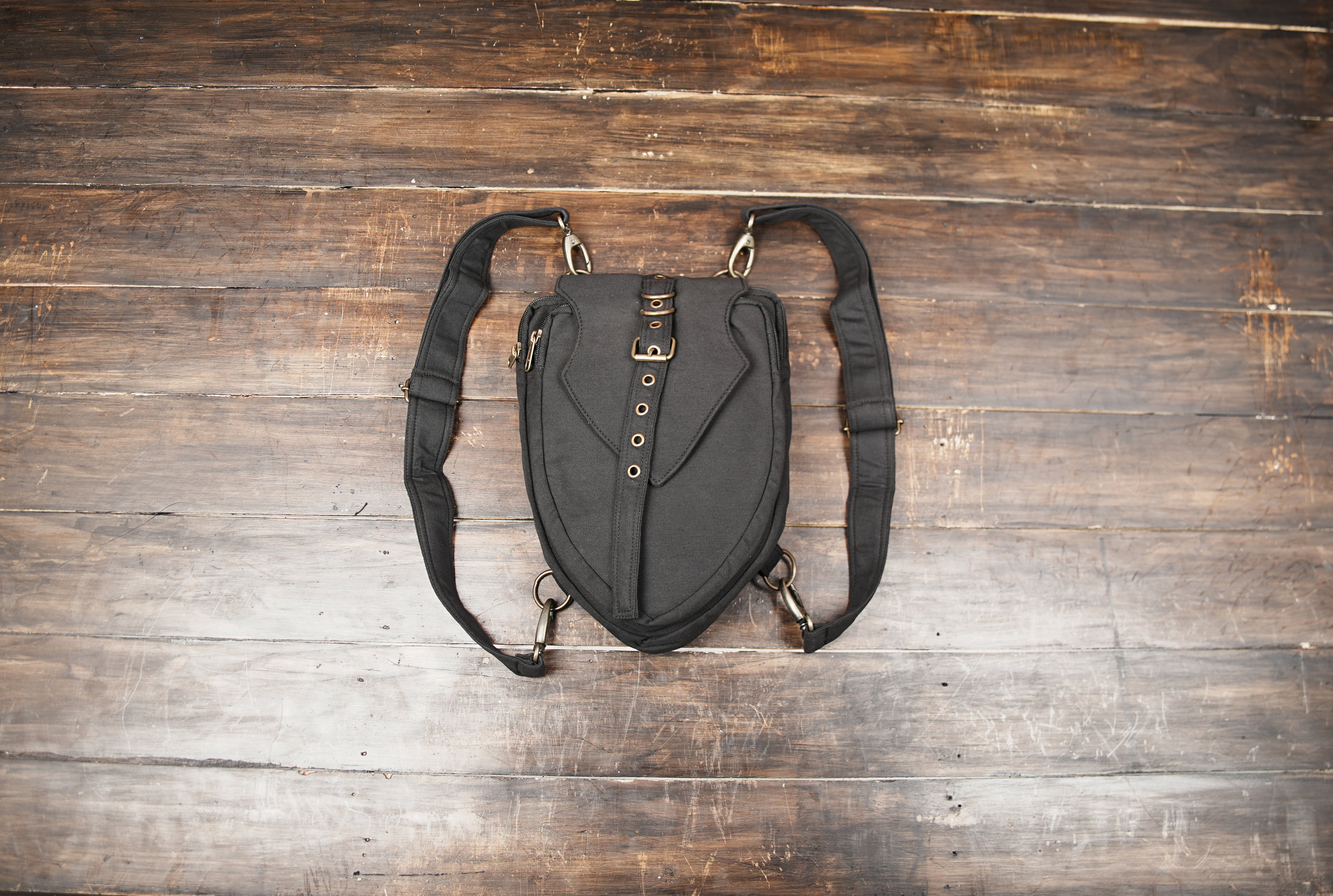 Black cotton shoulder belt bag with adjustable strap for everyday carry