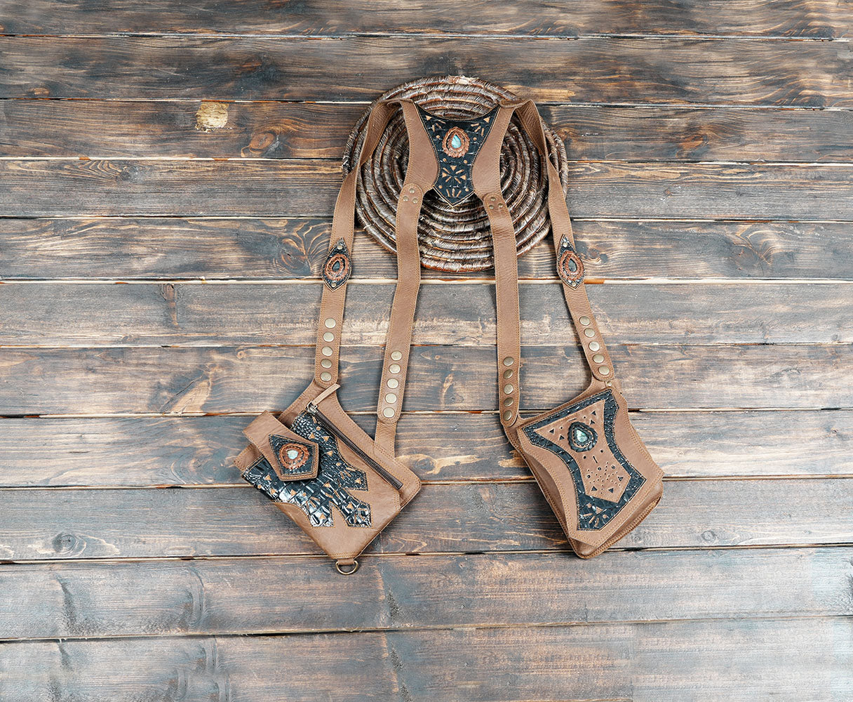 Handmade Leather Holster Belt with Dual Pouches – Festival Utility Bag