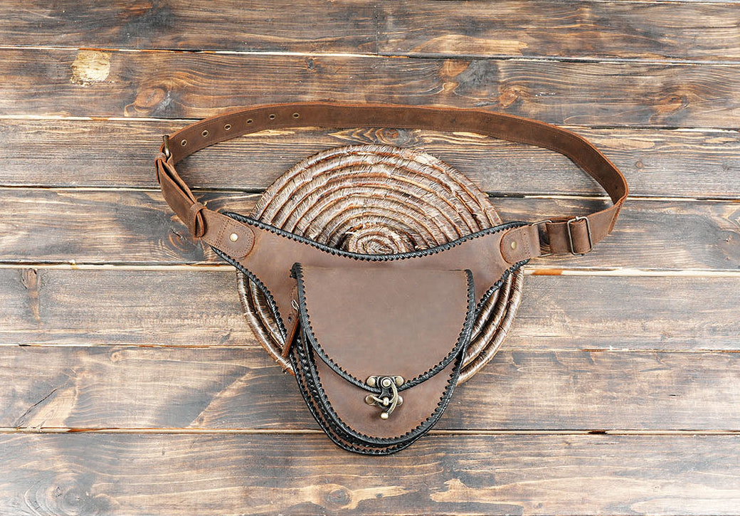 Handmade Brown Leather Waist Belt Bag – Festival Hip Pouch