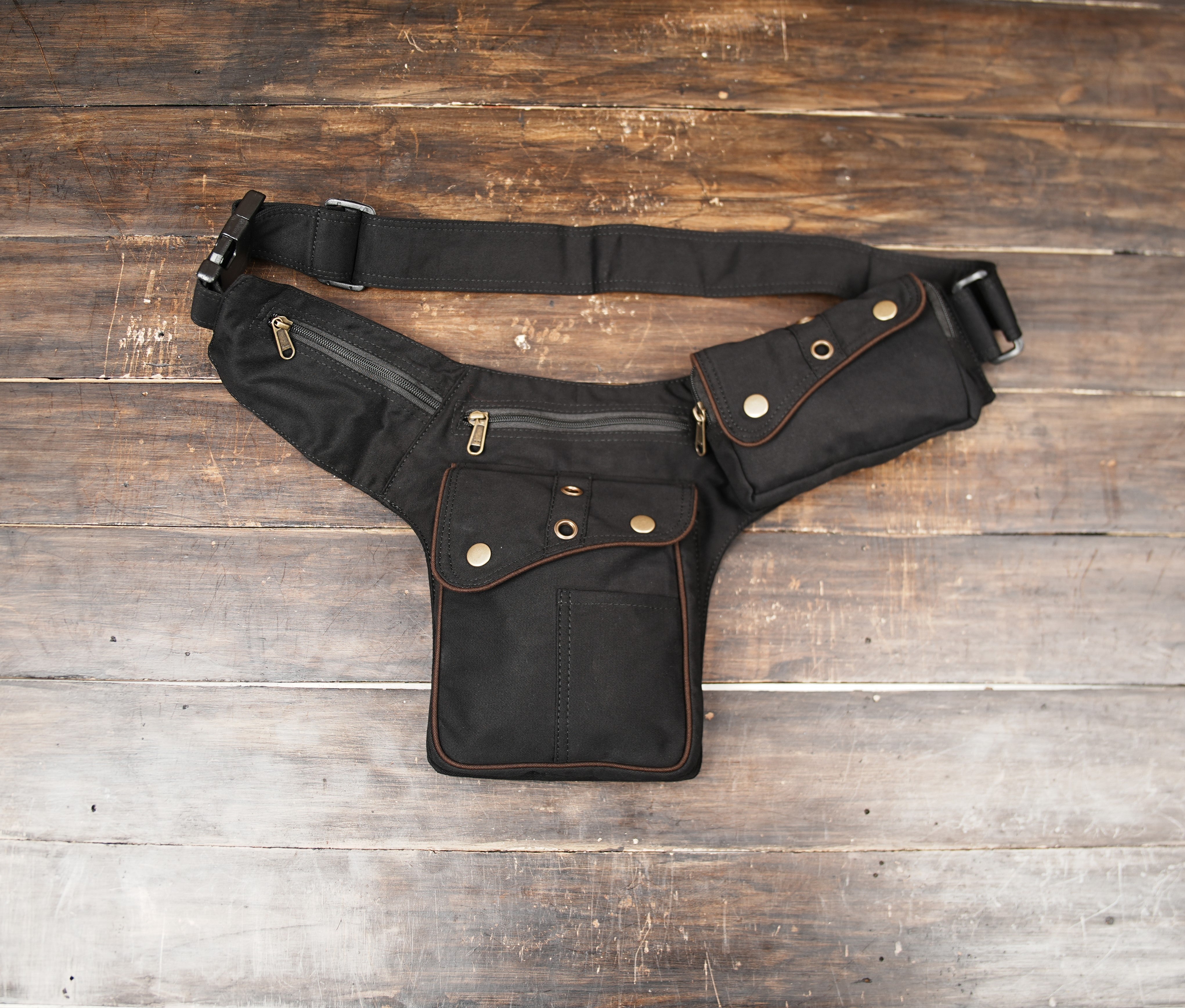 Steampunk leather utility belt bag with adjustable strap