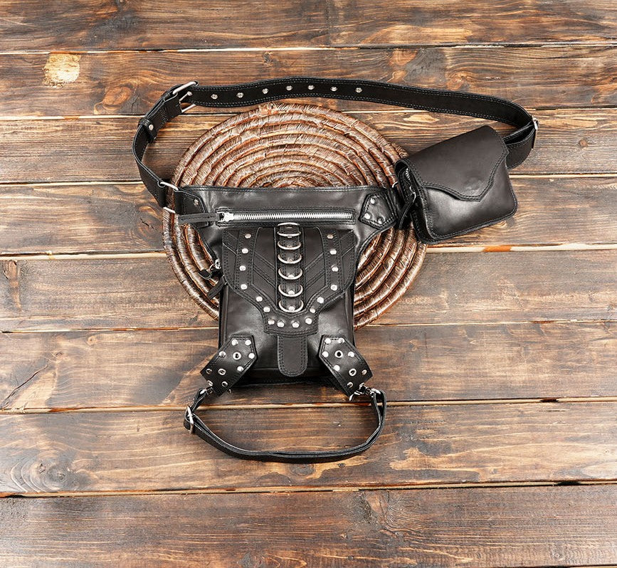 Adjustable western leather utility belt bag with detachable storage pocket