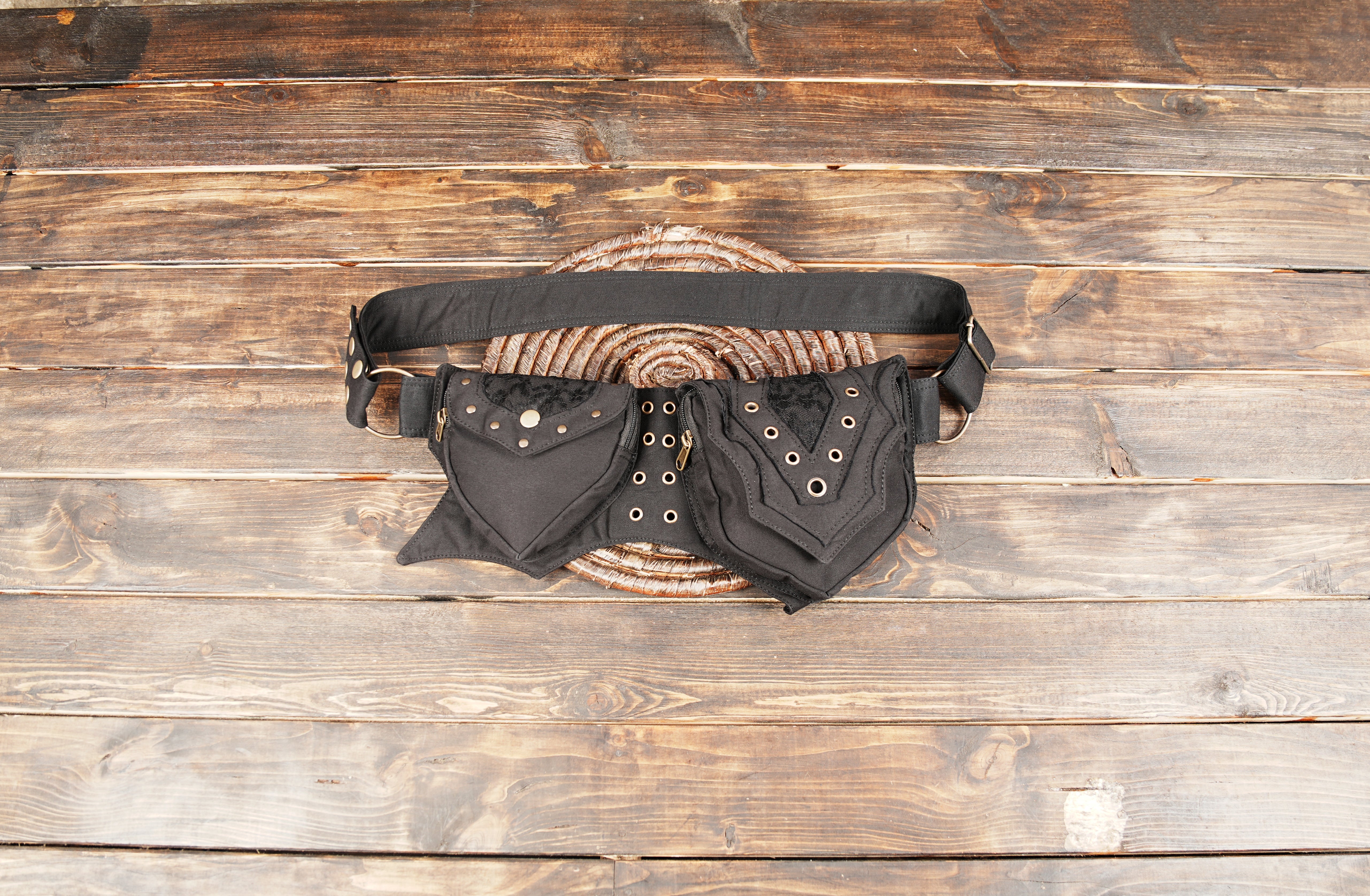 Handmade cotton festival belt bag with two utility storage pouches