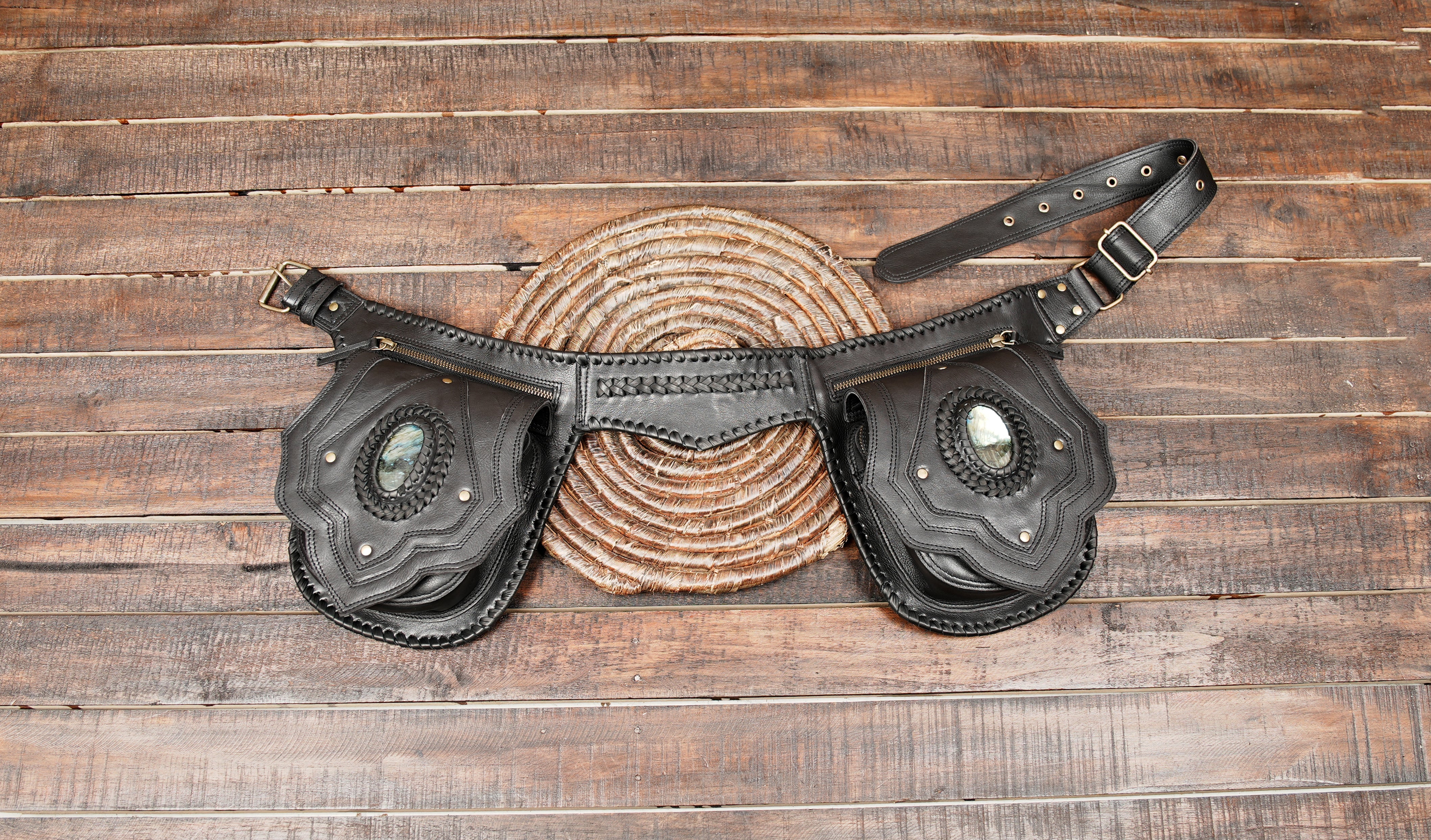 Premium Brown Leather Waist Belt with Lace-Up Design || Handmade Leather Waist Belt with Dual Utility Pouches  (LT-AB-WB-6205)