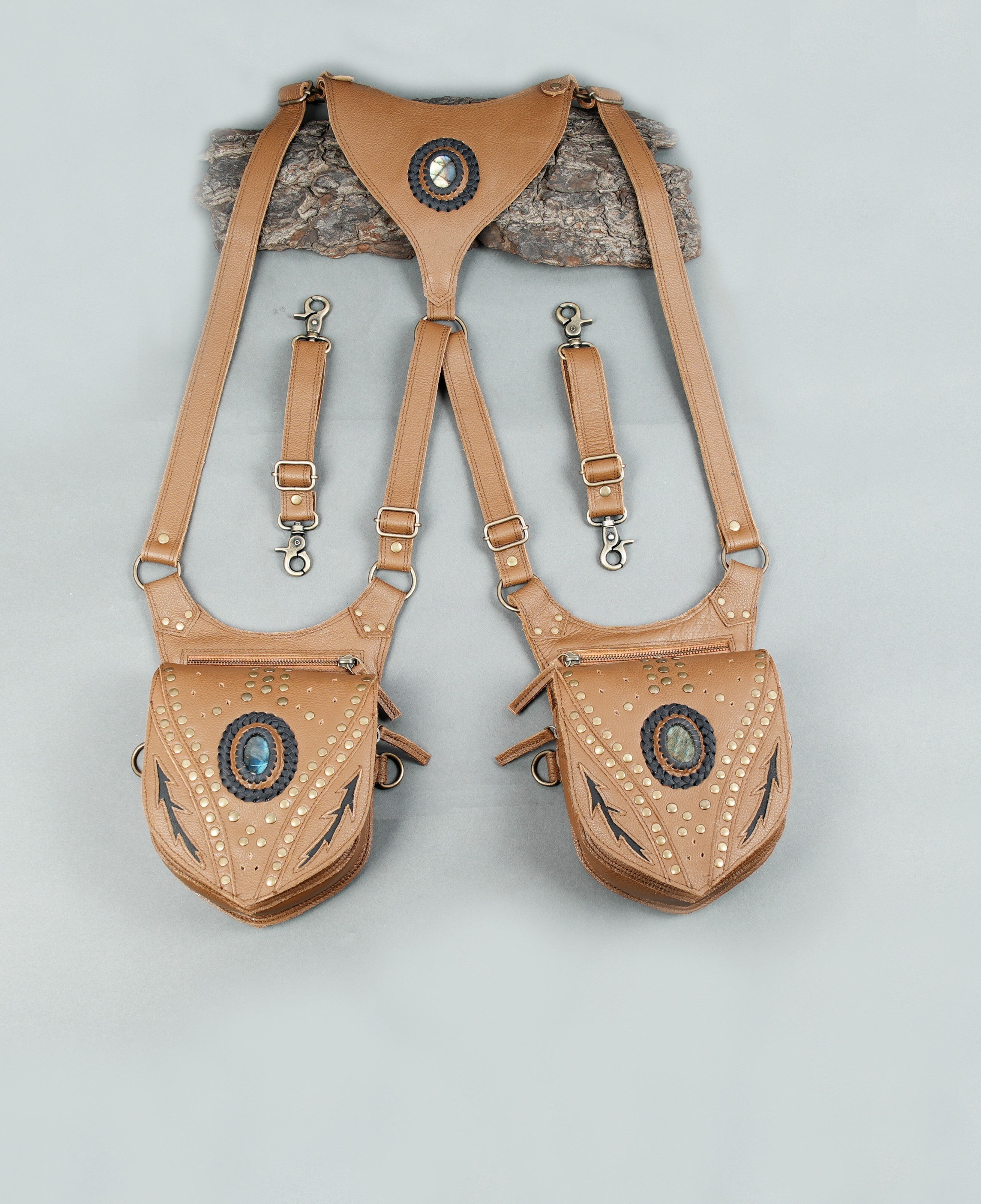 Steampunk festival leather harness crossbody holster