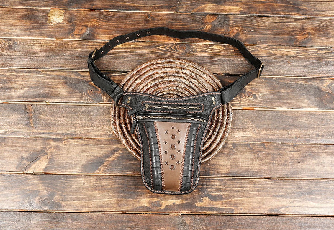 Handmade Leather Waist Belt with Rivets – Festival & Cosplay Pouch