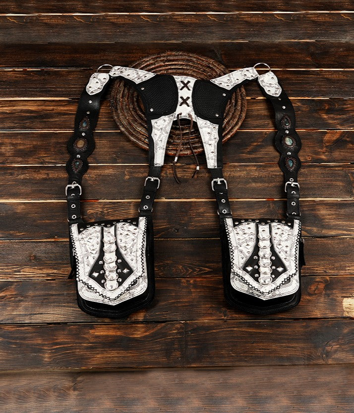 Artisan leather festival holster bag with gemstone accents