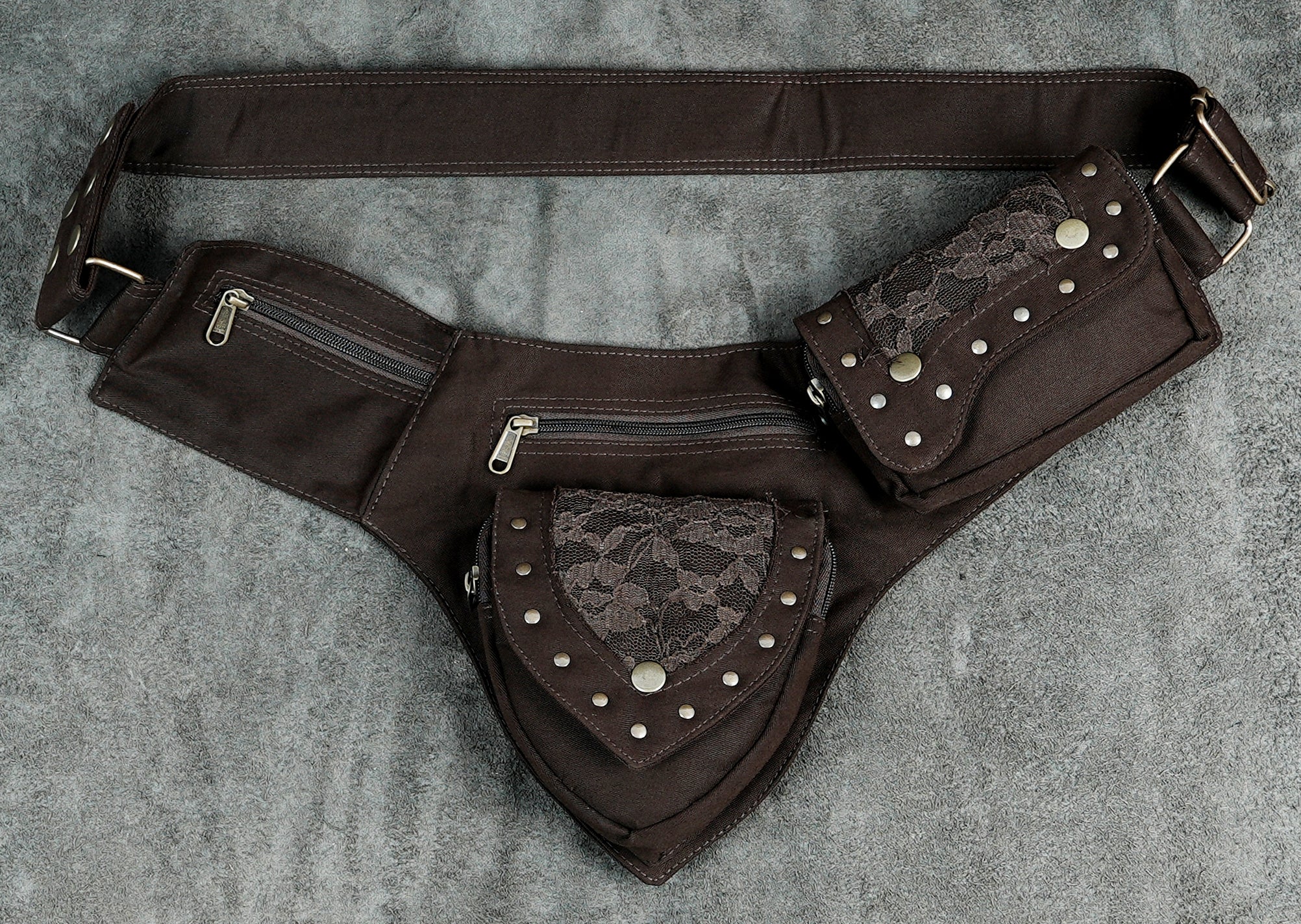 Boho chic cotton fanny pack with studded heart-shaped pocket