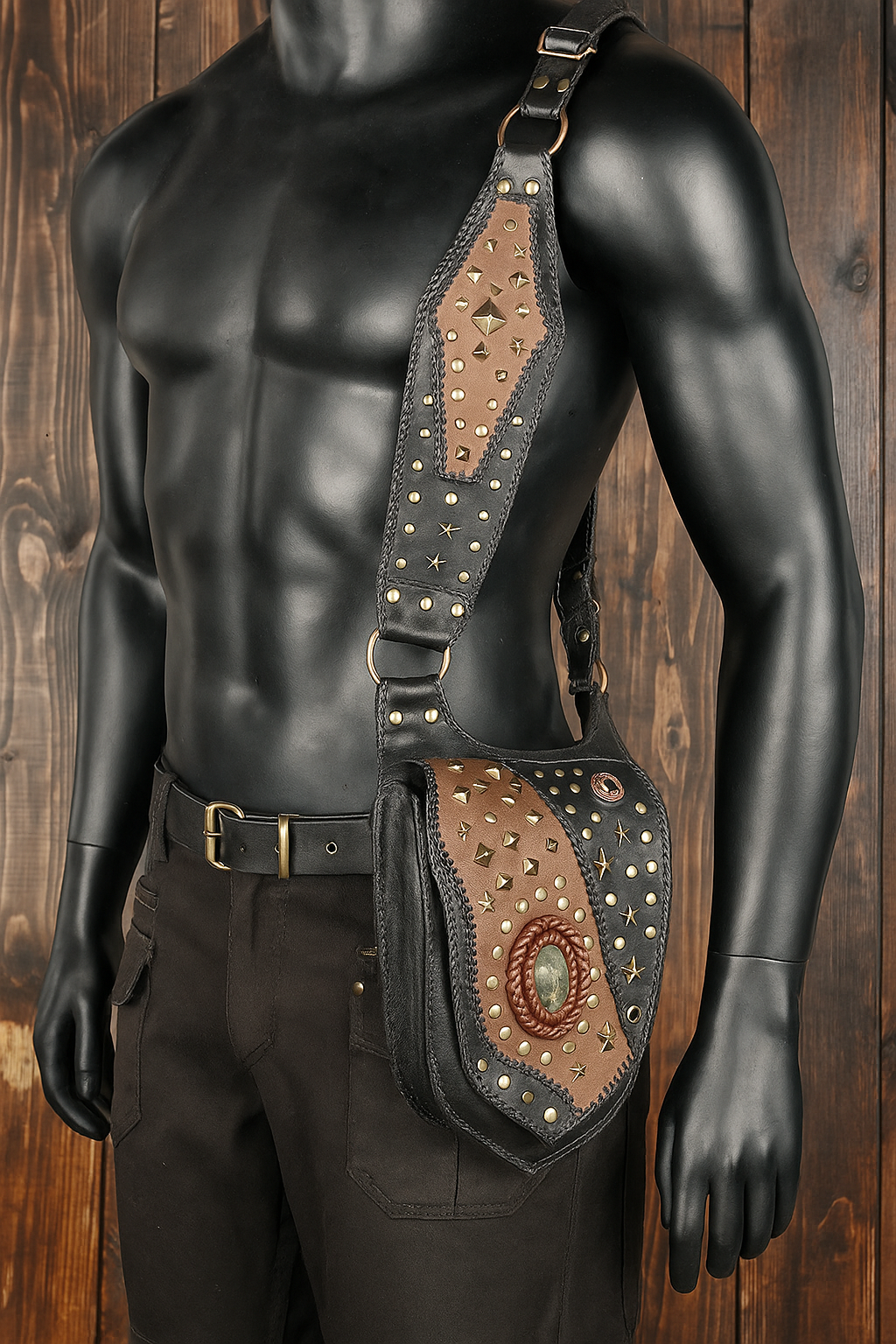 Premium leather festival holster with artistic metal work