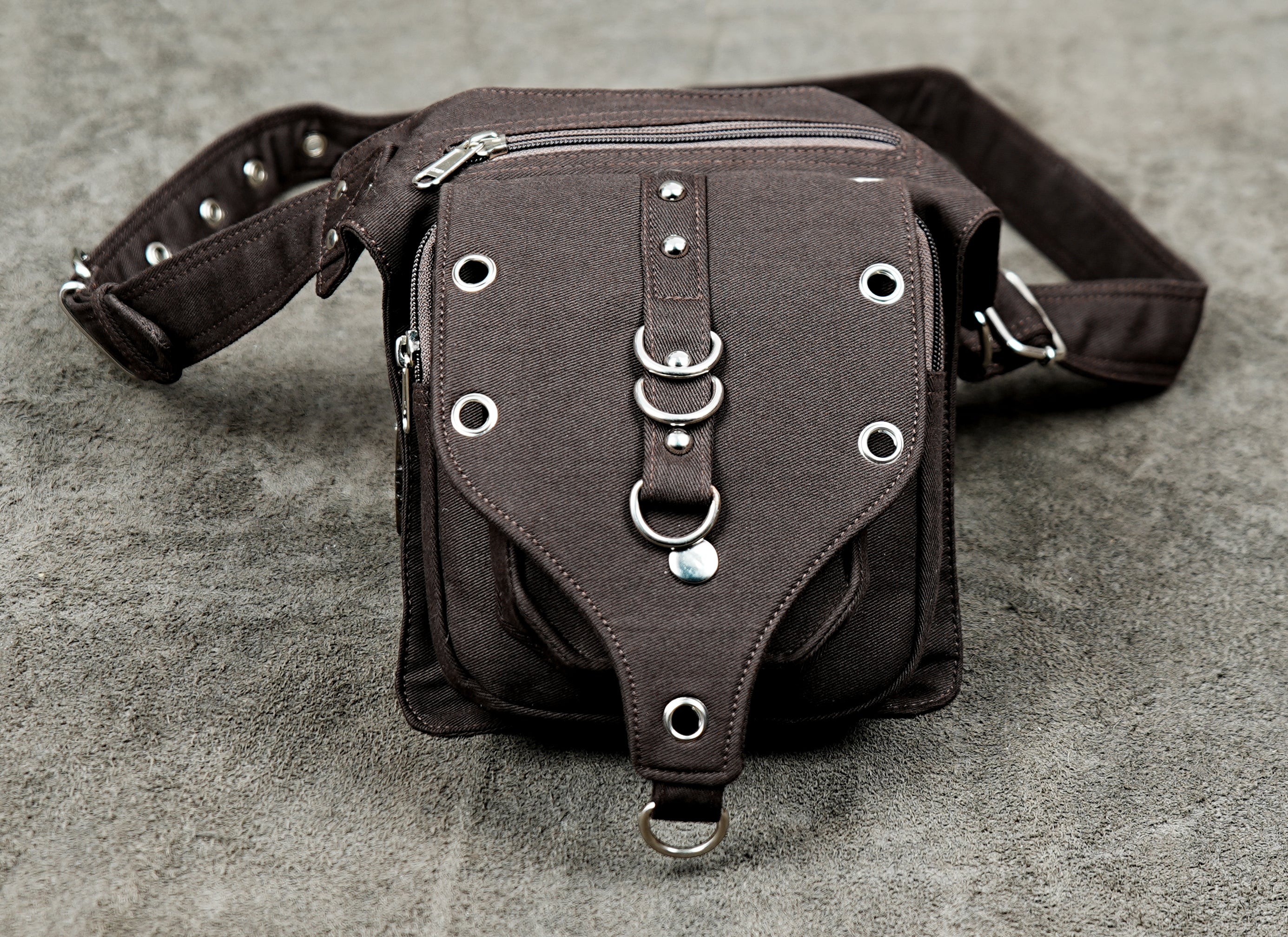 Cotton fanny pack with industrial style rings and studs