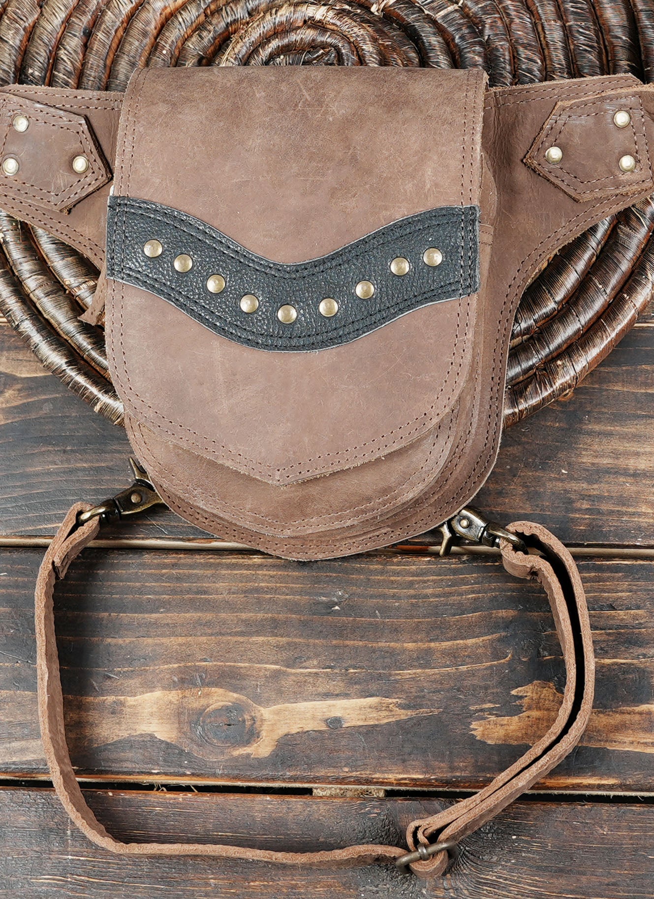 Handmade Leather Waist Bag with Pocket – Burning Man & Renaissance Accessory