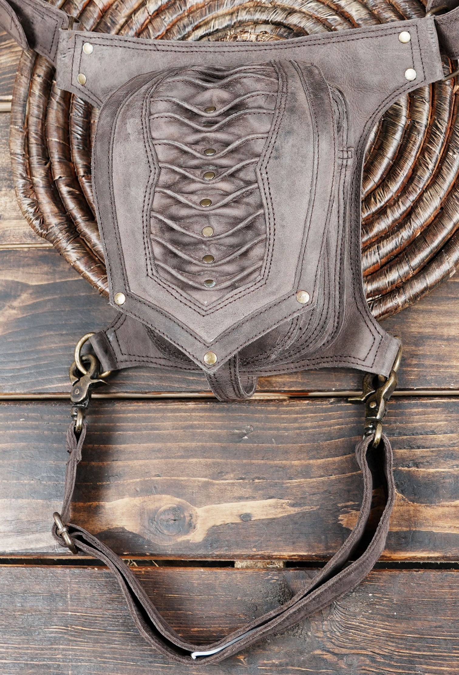 Unisex Leather Waist & Thigh Bag – Tribal & Boho Festival Style