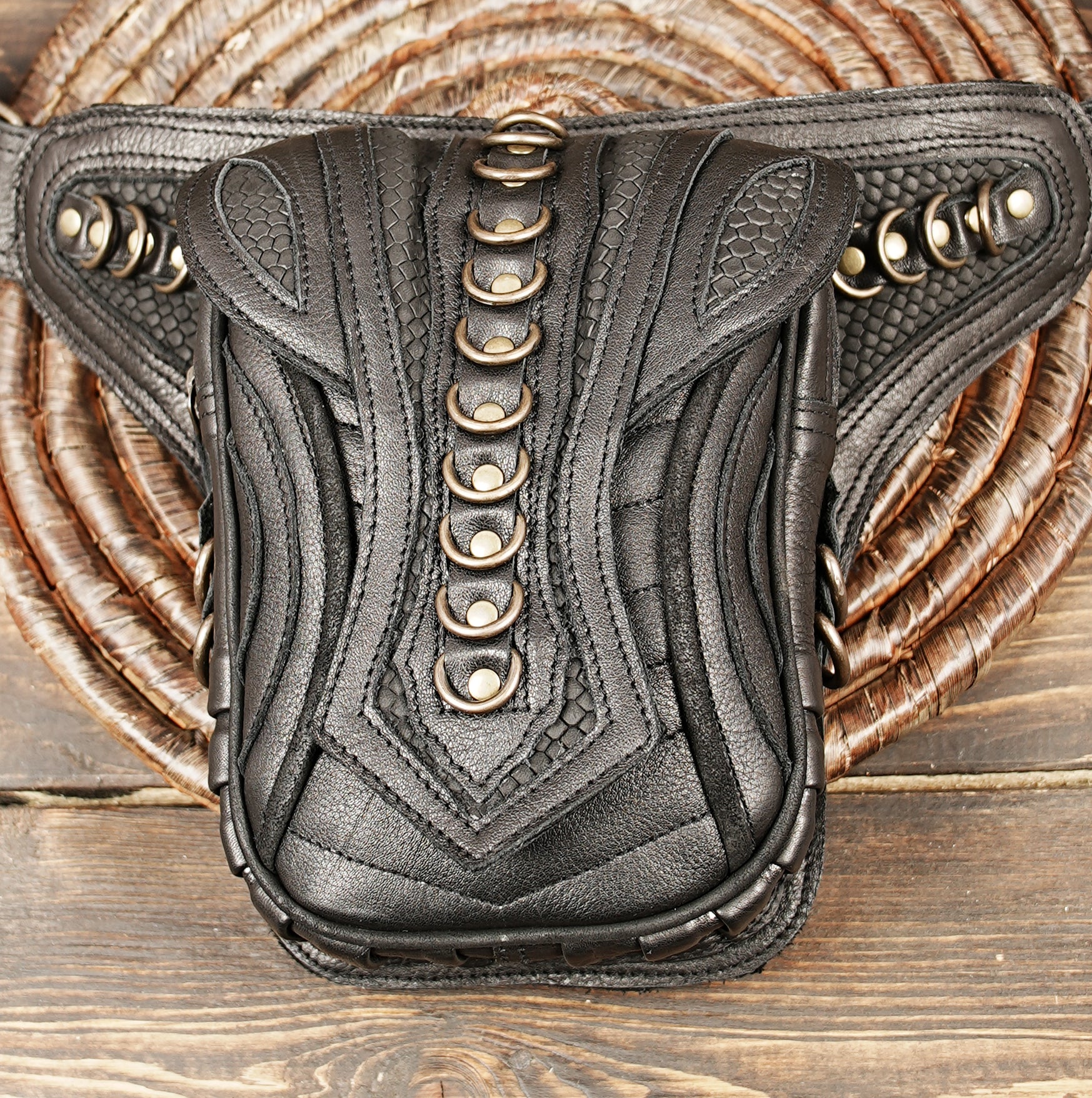 Handmade Leather Hip Bag: Festival Utility Belt with Studs and metal fitting usase 