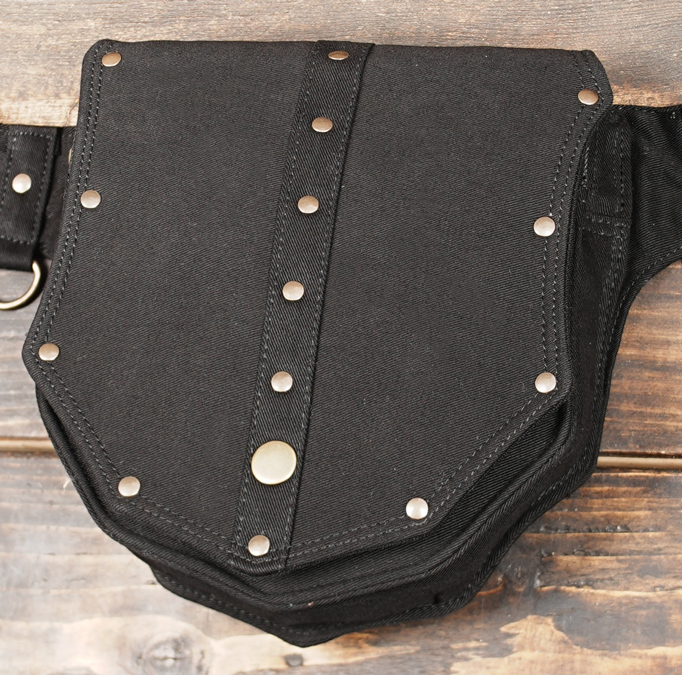 Black Cotton Utility Waist Belt with Front Pocket Pouch