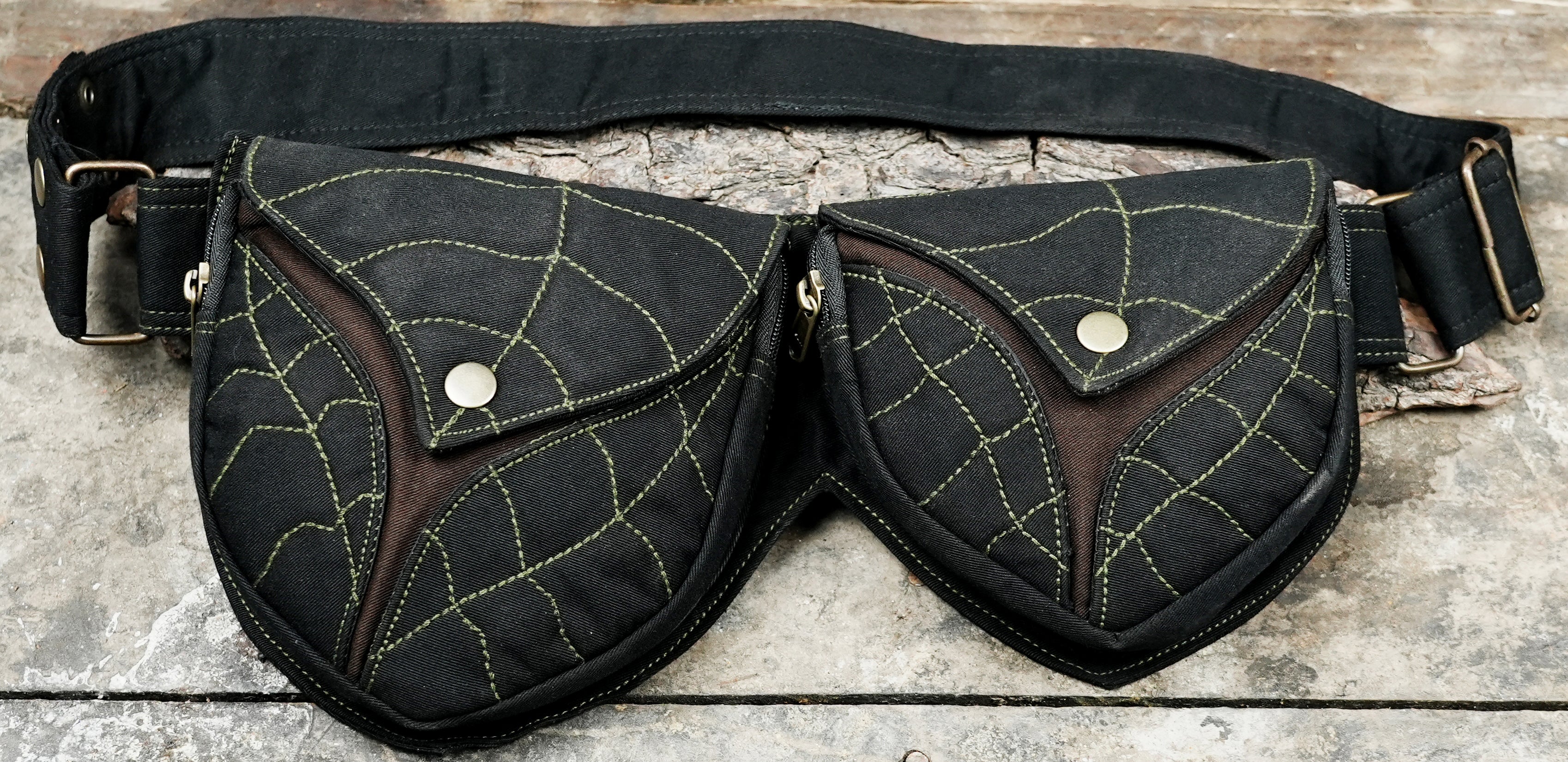 Handmade cotton waist belt with utility pockets
