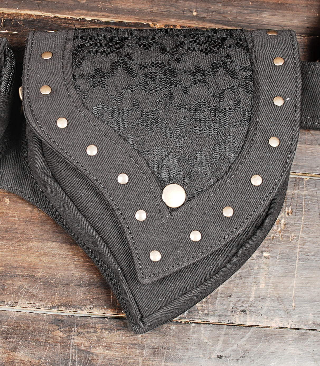 Multi-pocket gothic hip pouch with snap button closure