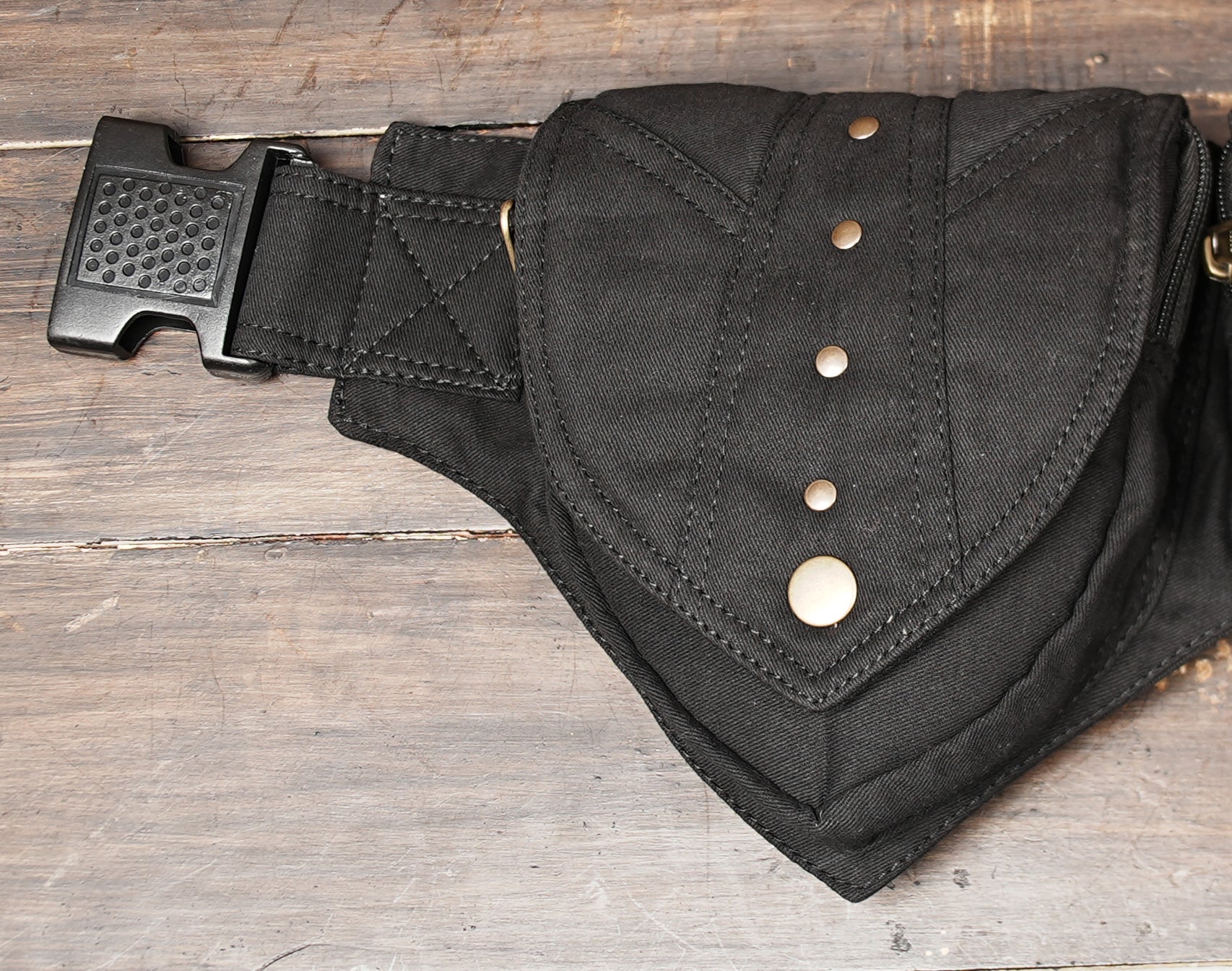 Handmade cotton waist belt bag with secure snap closure pockets