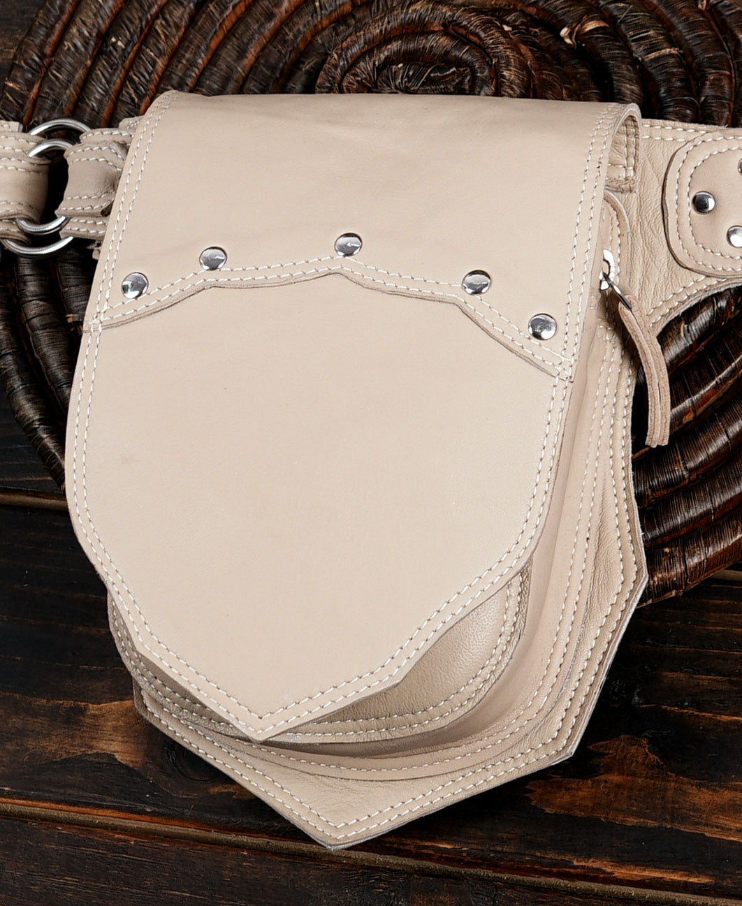 Unisex cream leather utility belt for Burning Man or outdoor wear