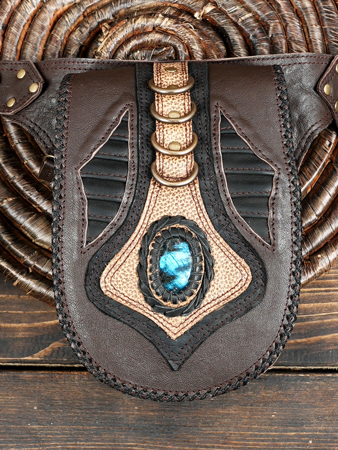 Handmade Leather Festival Belt: Women's Bum Bag with Multiple Pockets with stone 